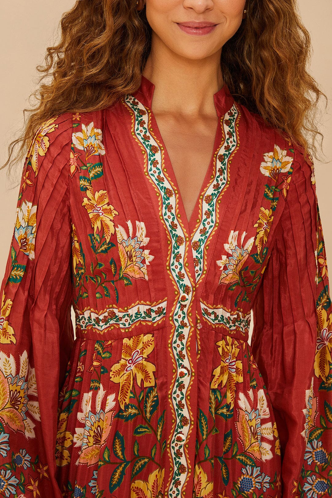 Red Garden Delight Long Sleeve Midi Dress – FARM Rio