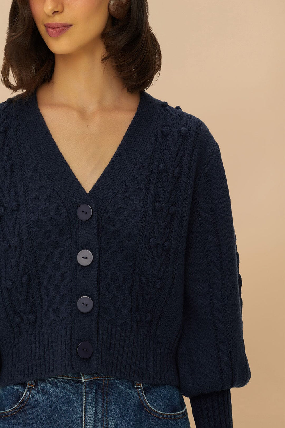 Navy Blue Mixed Stitches Knit Cardigan – FARM Rio