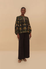 Black Twill Belted Wide Pants – FARM Rio