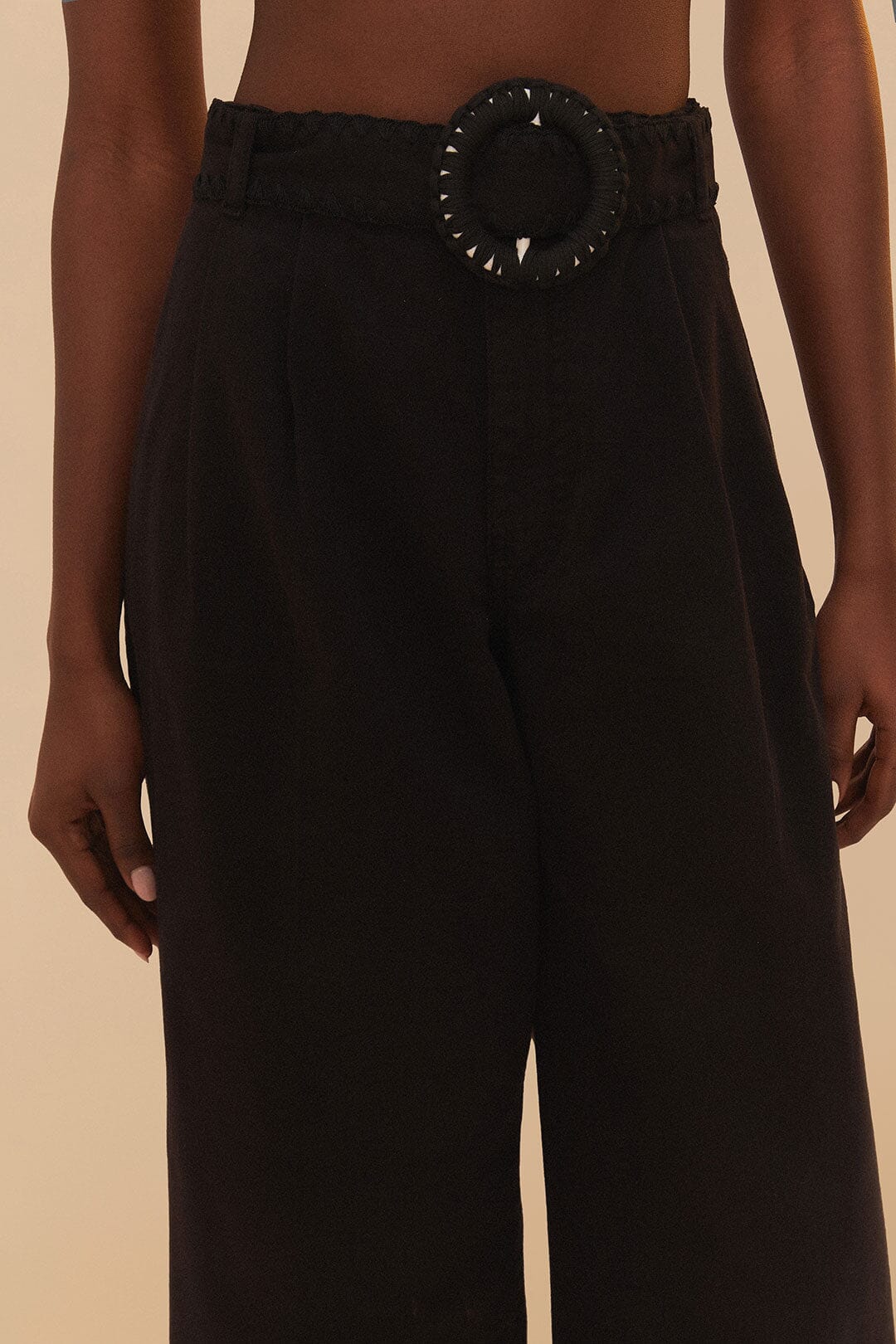 Black Twill Belted Wide Pants – FARM Rio