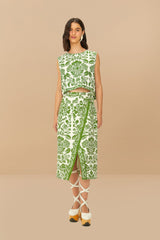 Green Delicate Tapestry LENZING™ ECOVERO™ Euroflax™ Midi Skirt – FARM Rio