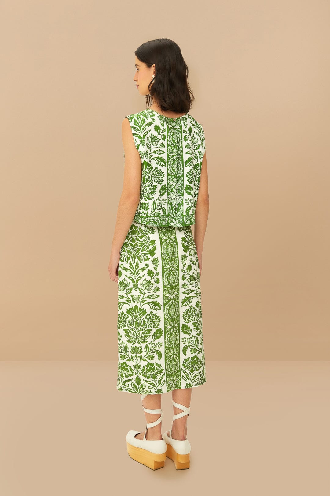 Green Delicate Tapestry LENZING™ ECOVERO™ Euroflax™ Midi Skirt – FARM Rio