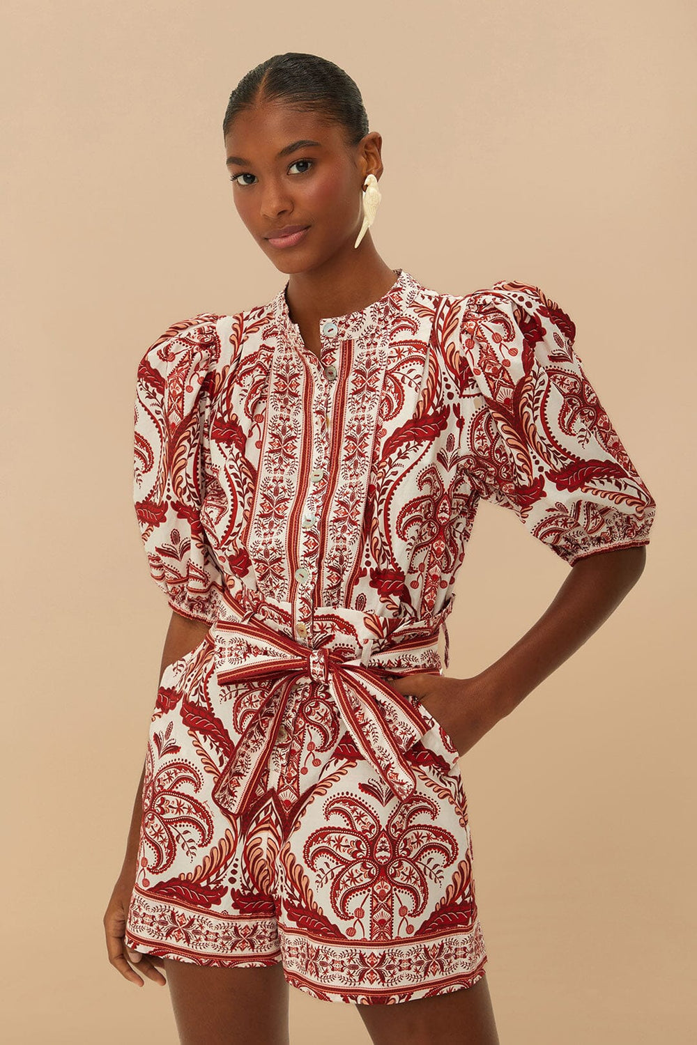 Off-White Tropical Cameo Organic Cotton Romper – FARM Rio