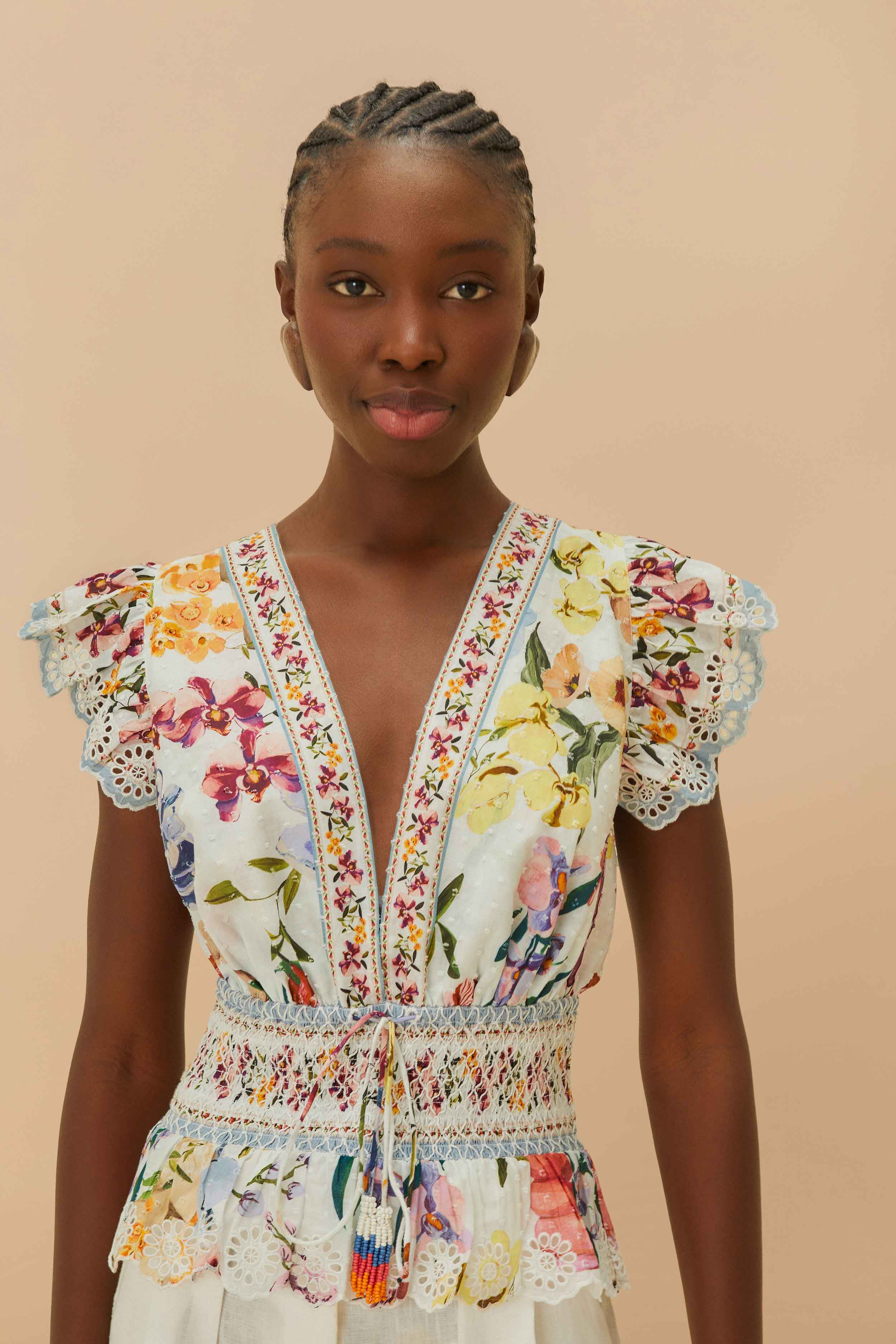 Off-White Greek Garden Smocked Blouse – FARM Rio