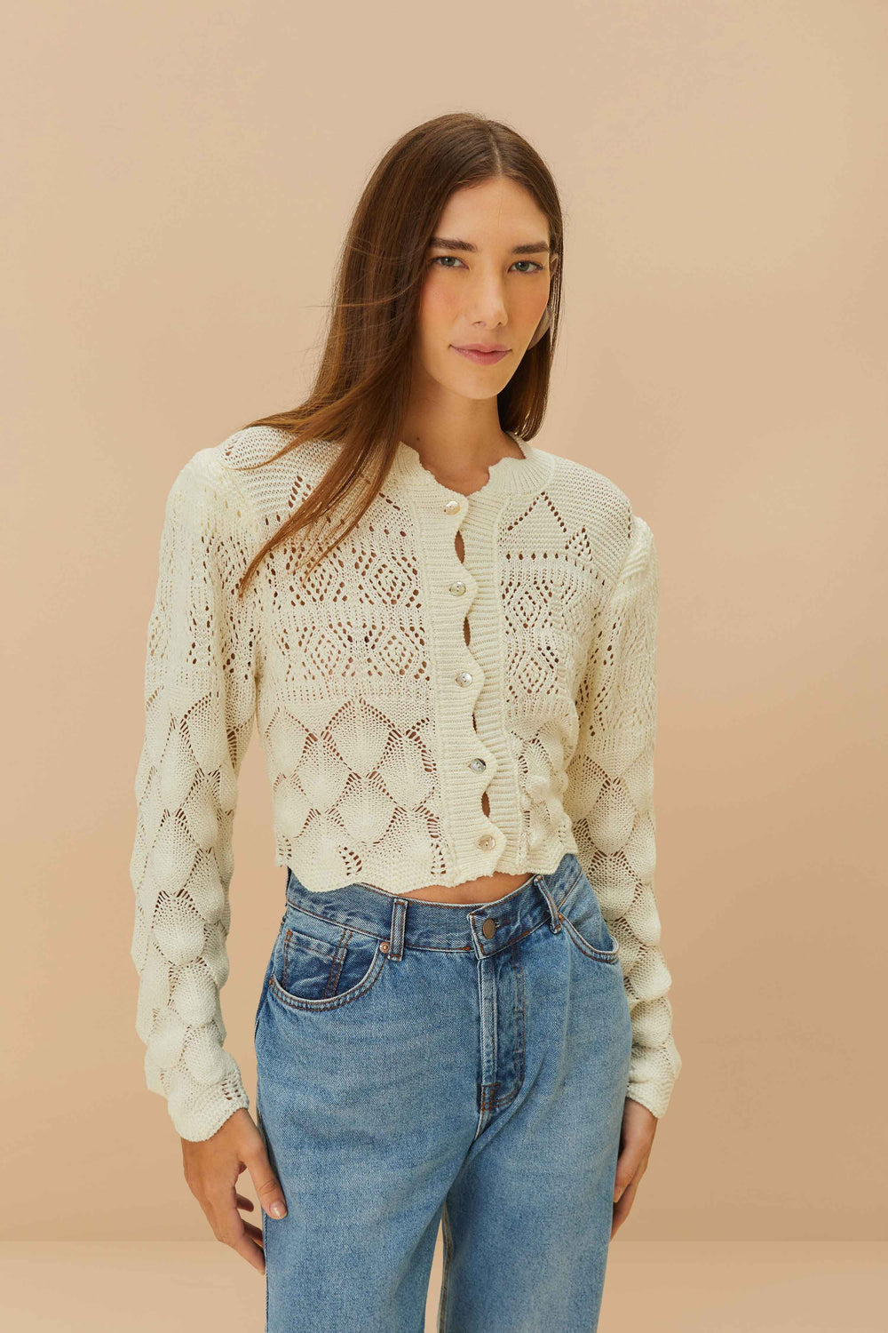 Off-White Mixed Lace Stitch Cardigan – FARM Rio