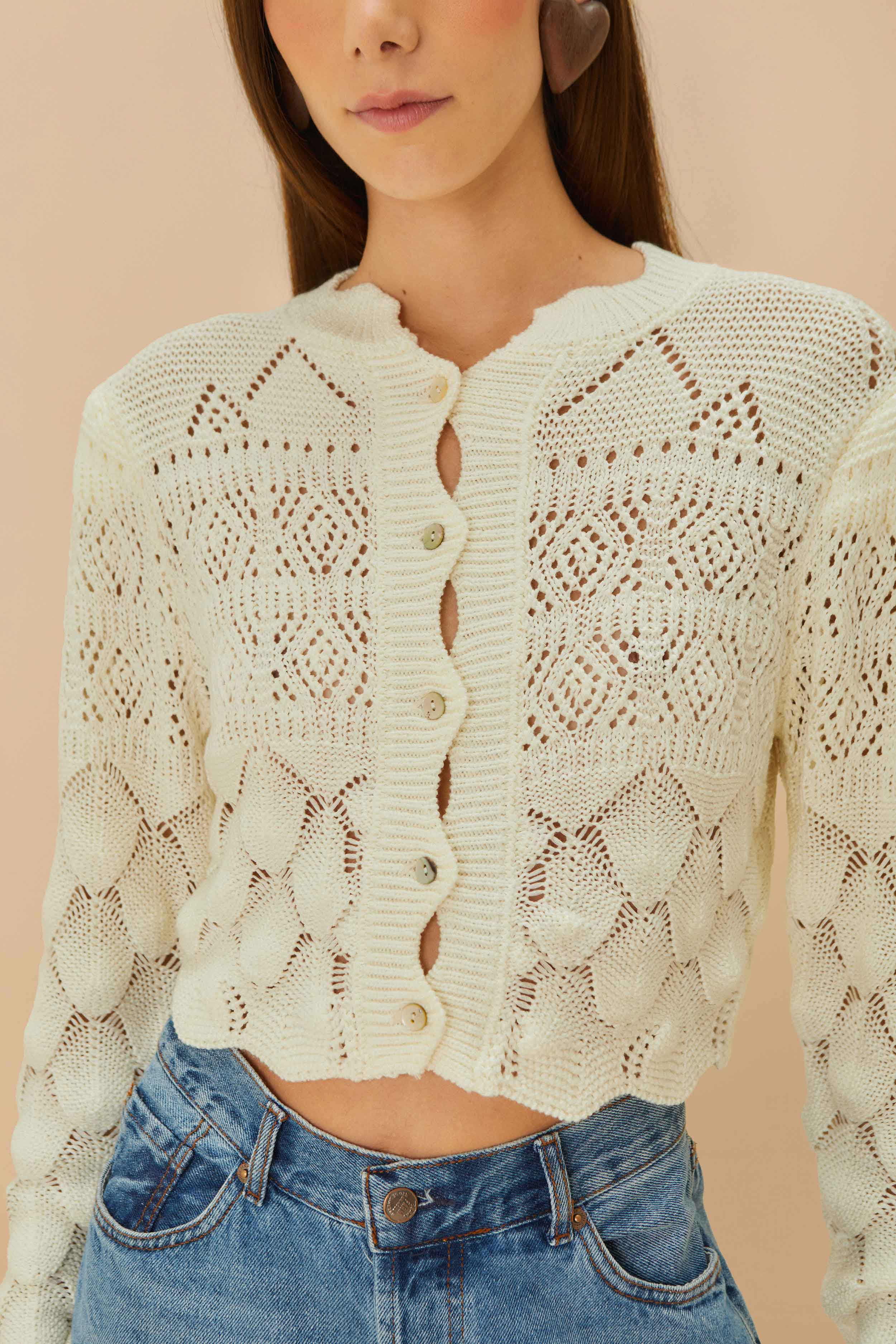 Off-White Mixed Lace Stitch Cardigan – FARM Rio