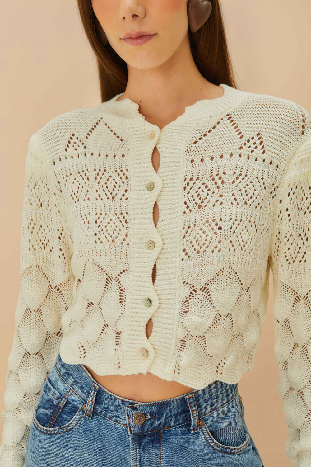 Off-White Mixed Lace Stitch Cardigan – FARM Rio