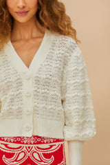 White Lace Stitch Knit Crop Cardigan – FARM Rio