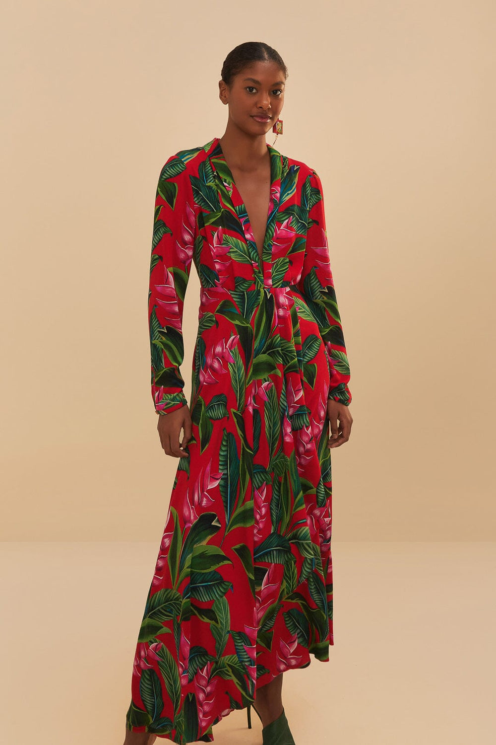 Red Dream Garden Long Sleeve Maxi Dress – FARM Rio