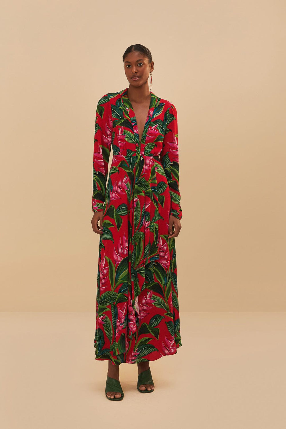 Red Dream Garden Long Sleeve Maxi Dress – FARM Rio