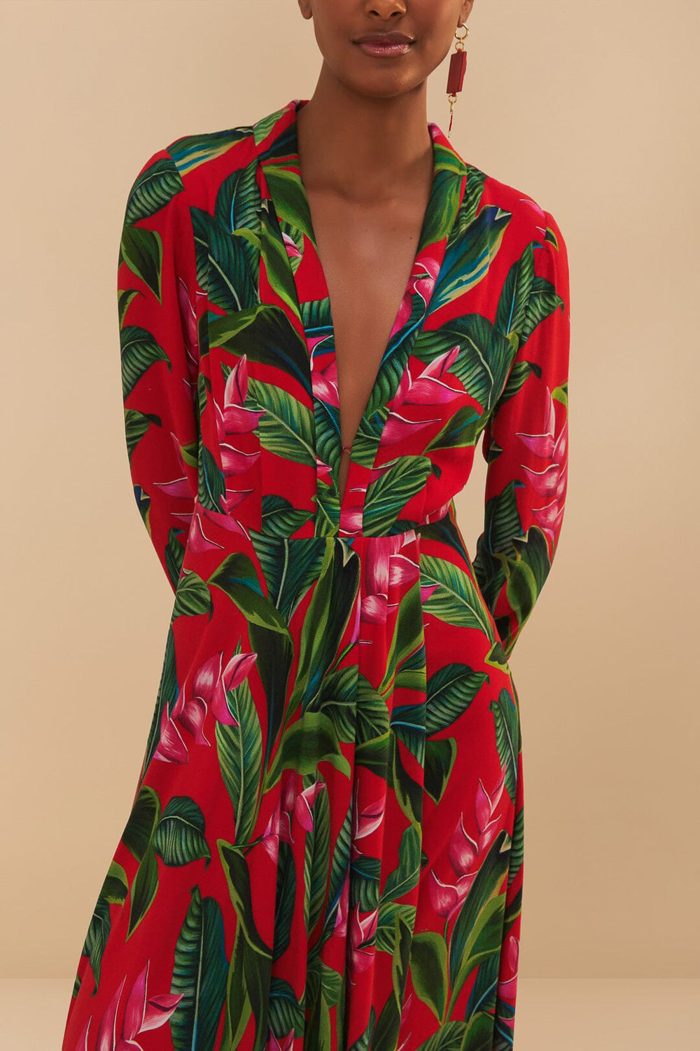 Red Dream Garden Long Sleeve Maxi Dress – FARM Rio