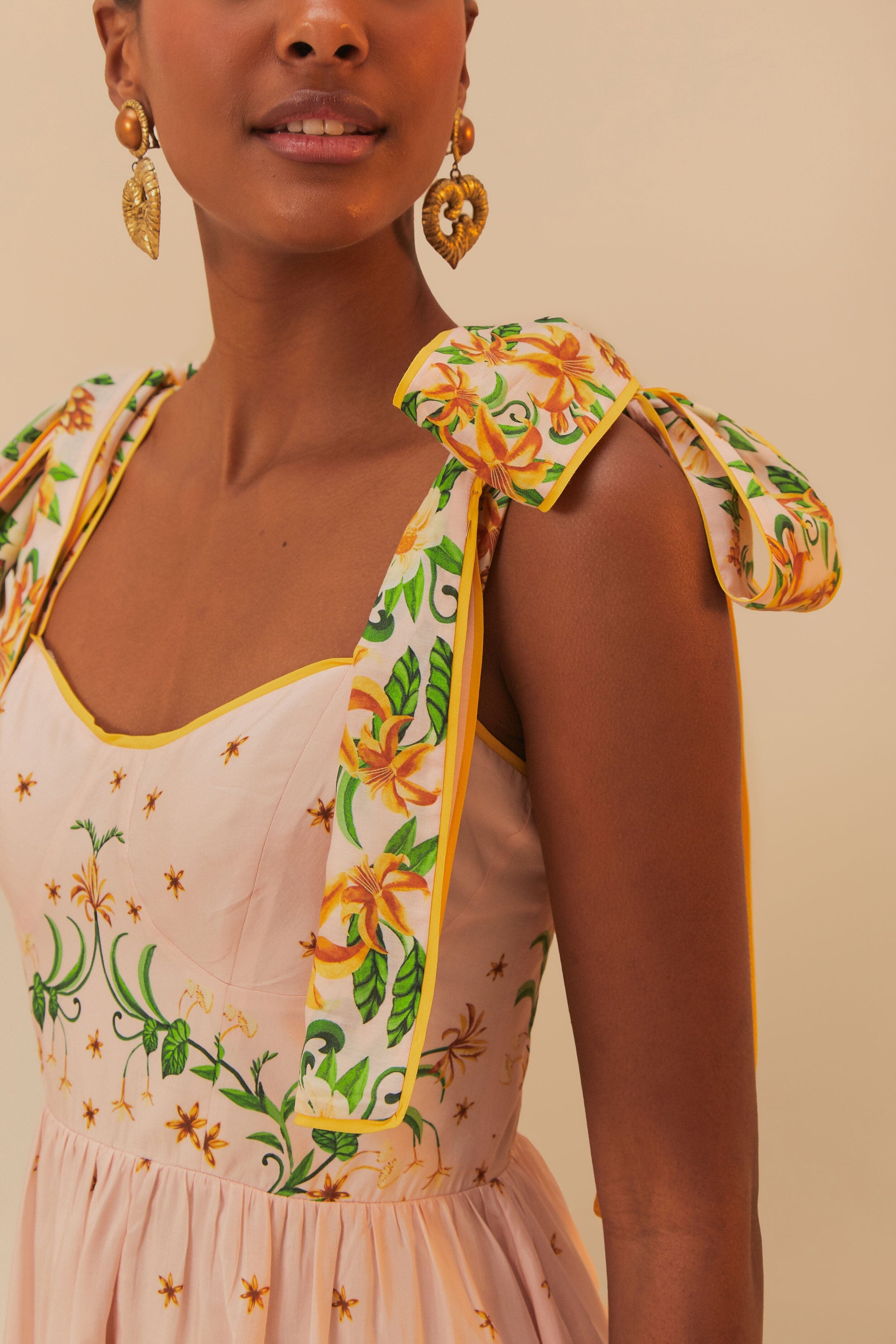 Pink Botanical Beauty Shoulder Bow Midi Dress – FARM Rio