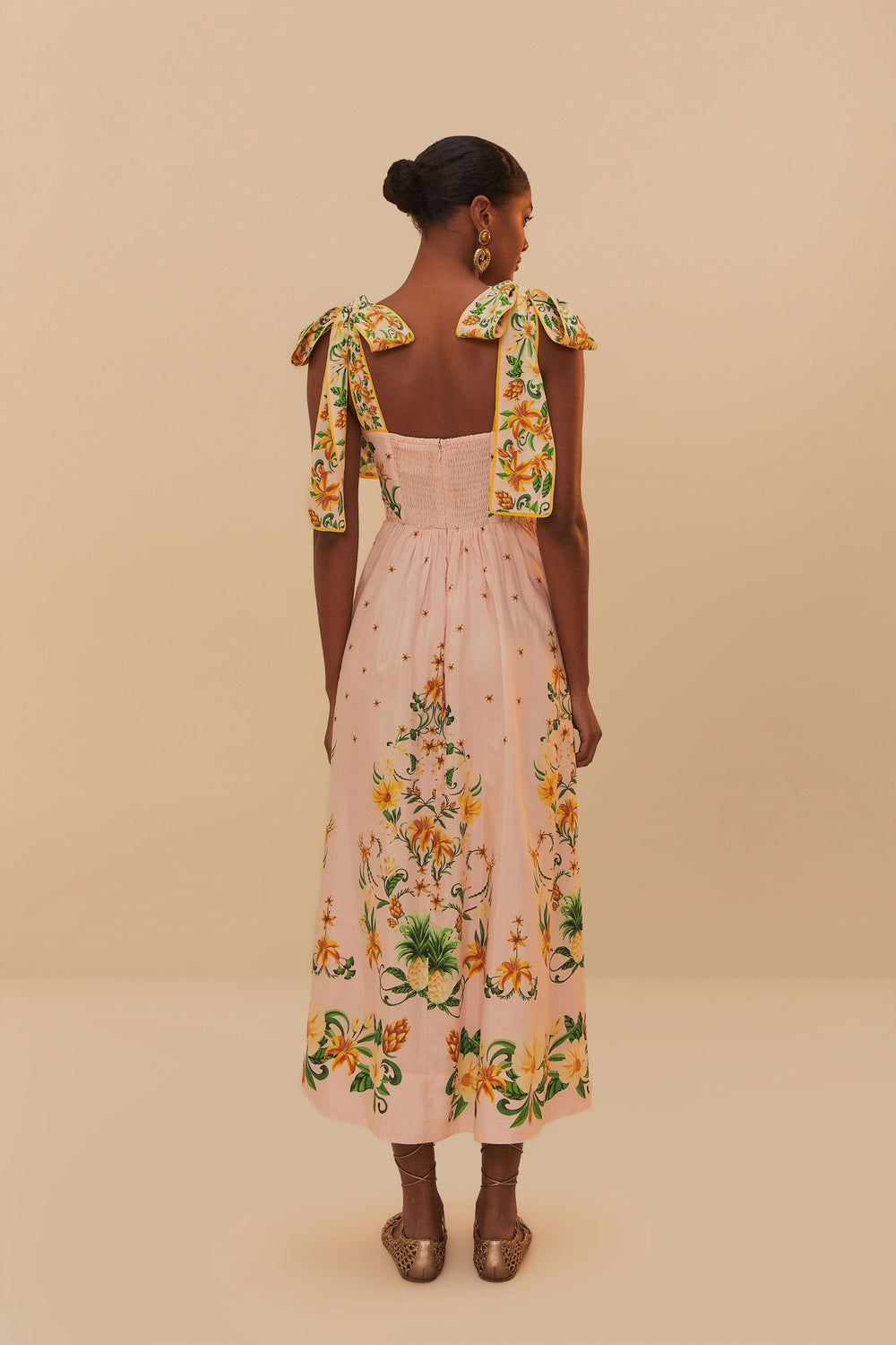 Pink Botanical Beauty Shoulder Bow Midi Dress – FARM Rio