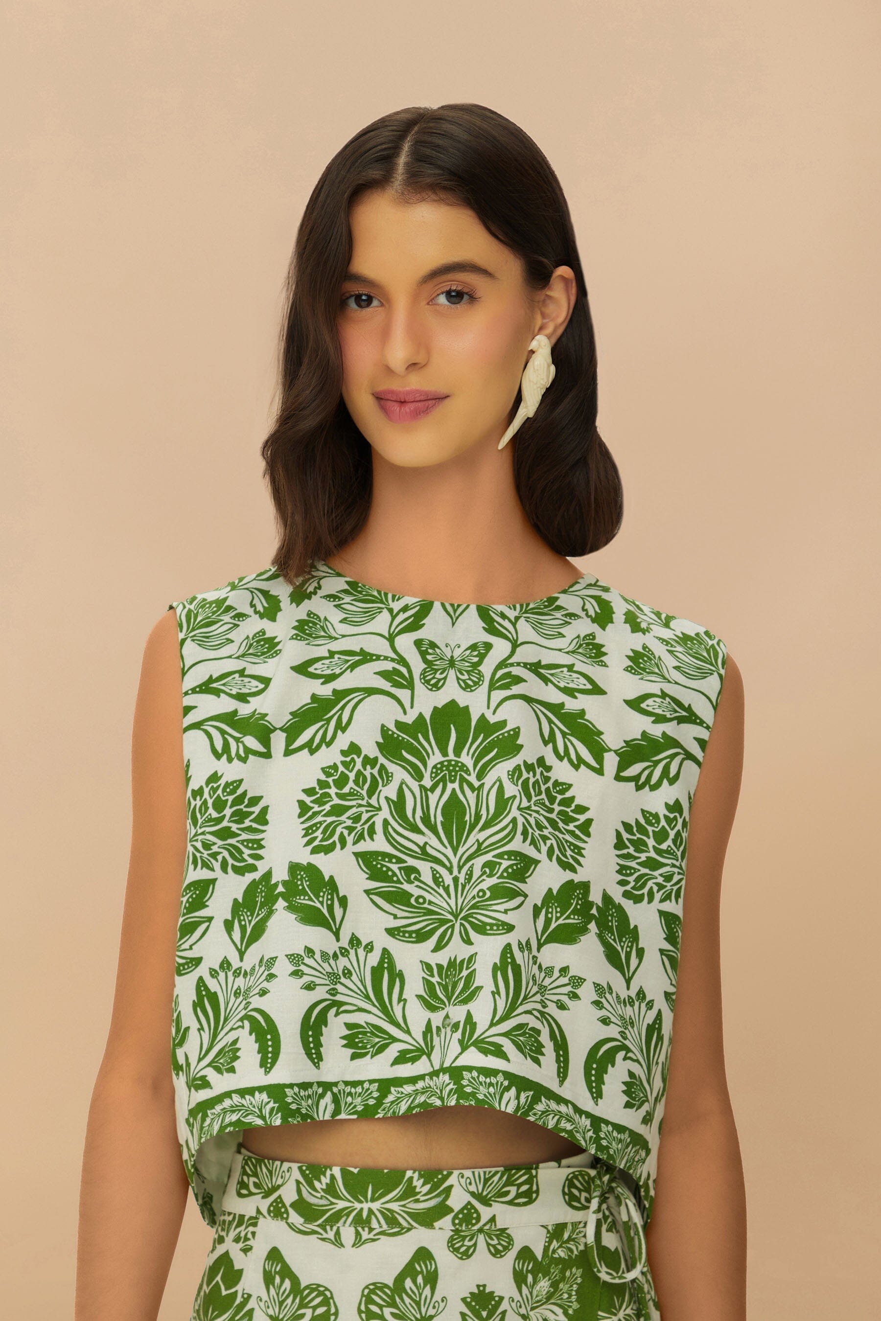 Green Delicate Tapestry LENZING™ ECOVERO™ Euroflax™ Blouse – FARM Rio