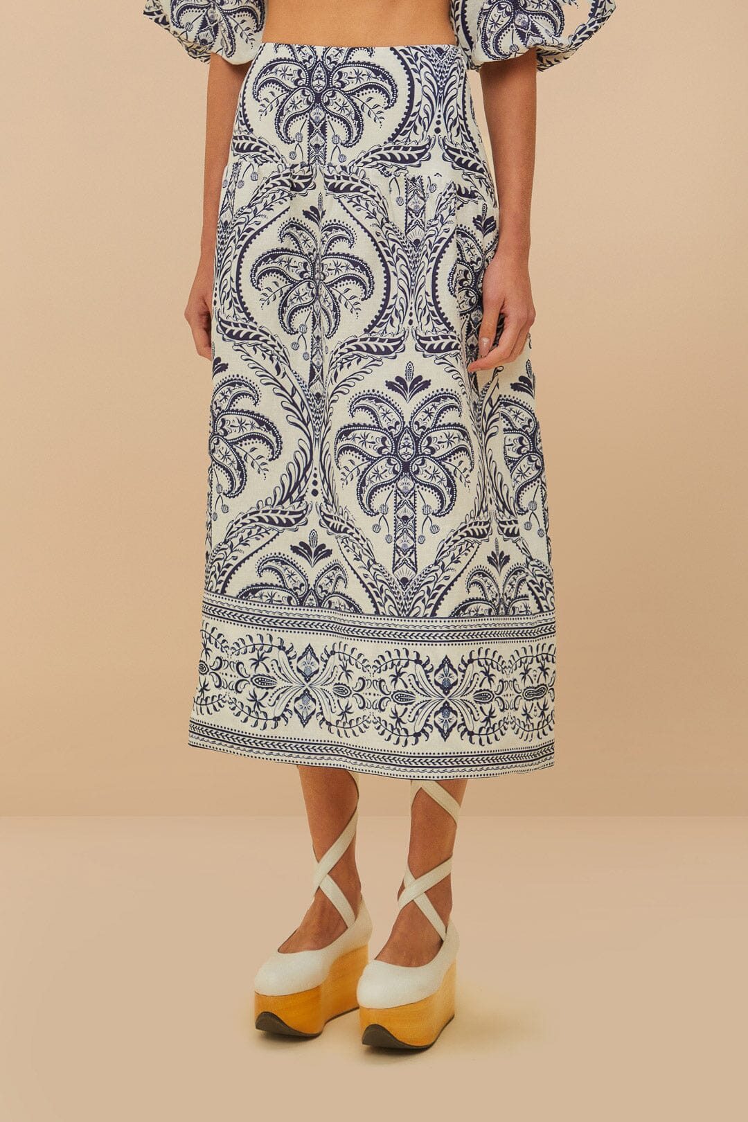 Off-White Tropical Cameo Euroflax™ Premium Linen Midi Skirt – FARM Rio