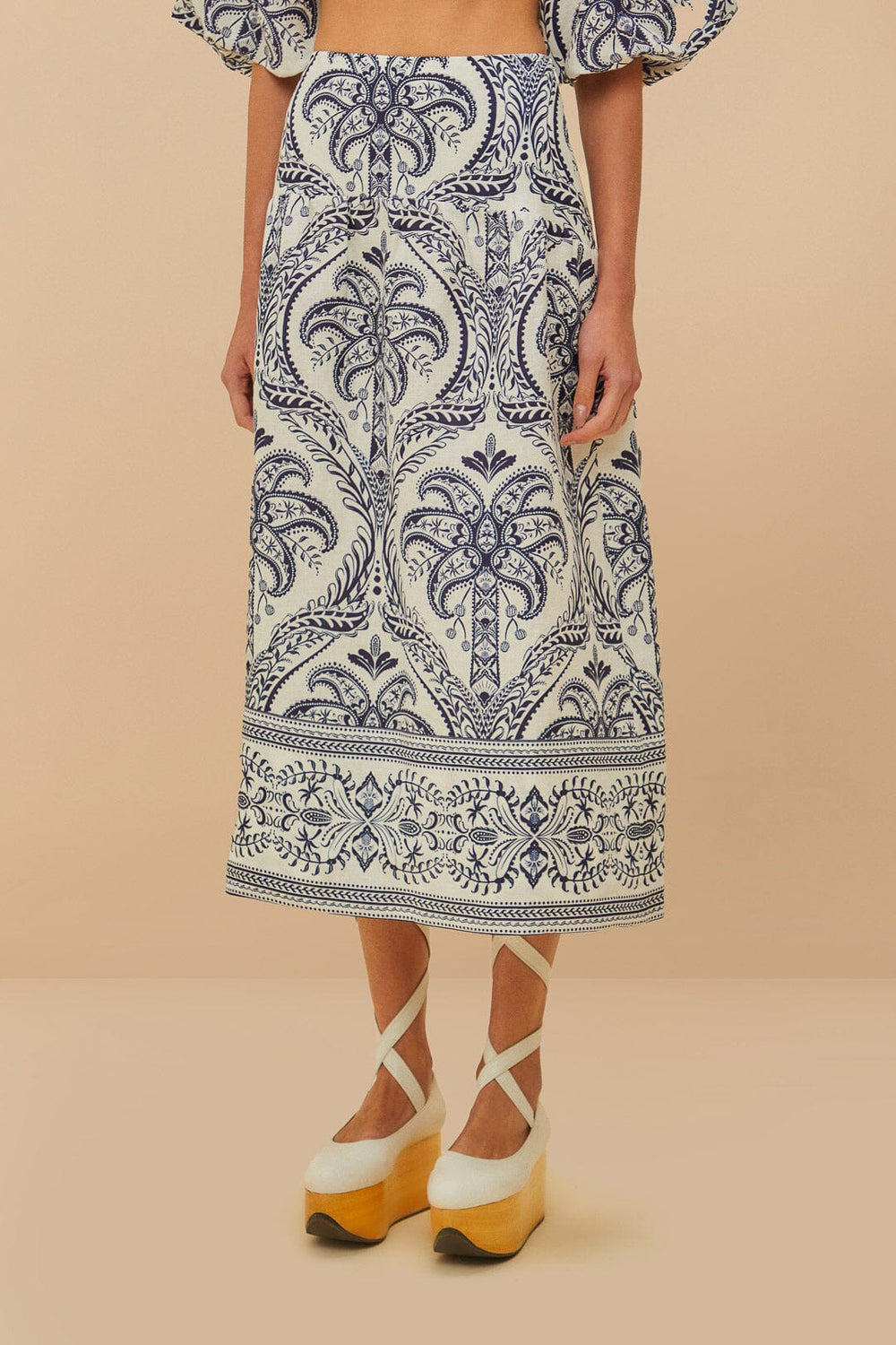 Off-White Tropical Cameo Euroflax™ Premium Linen Midi Skirt – FARM Rio