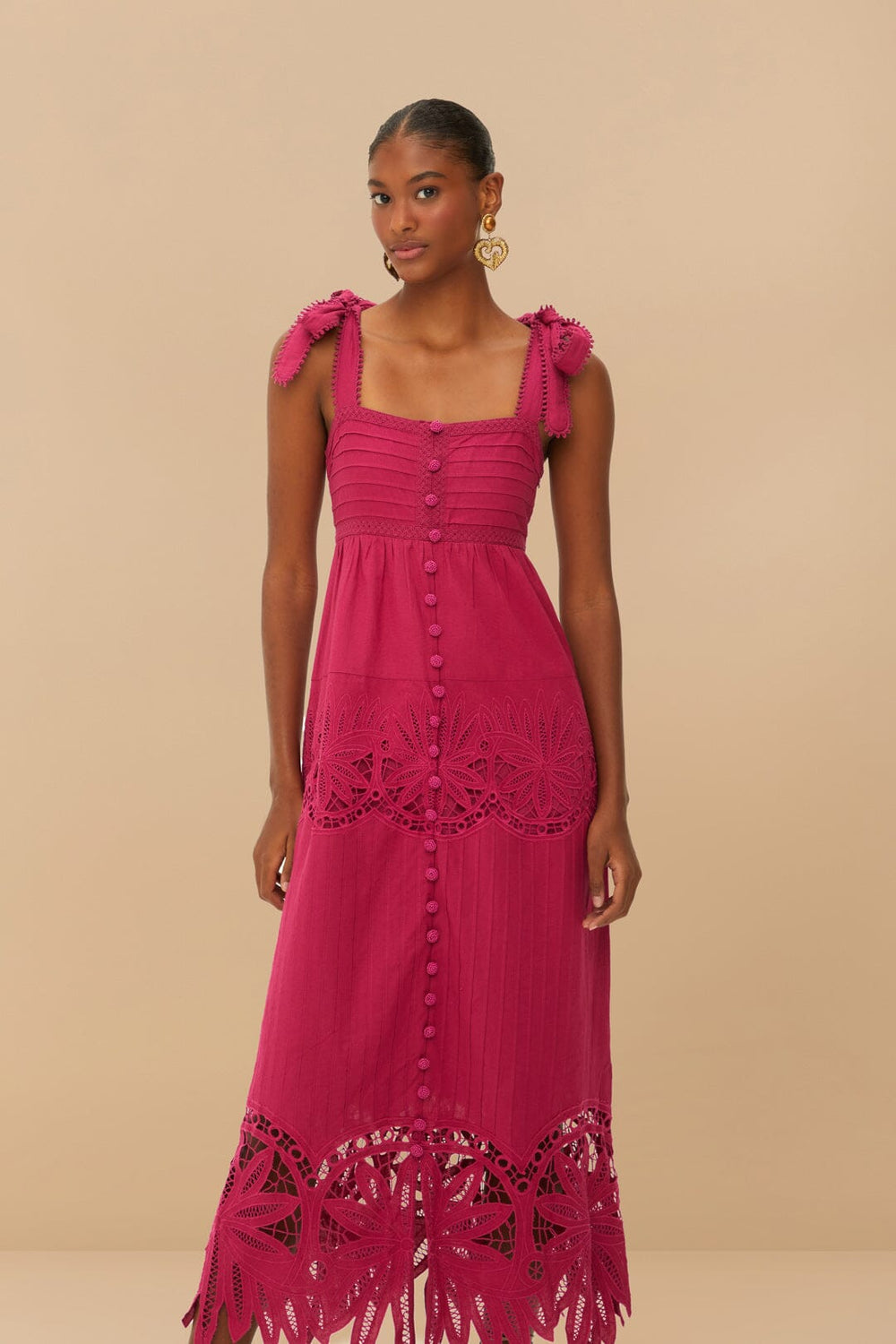 Pink Daisy Embroidered Sleeveless Midi Dress – FARM Rio