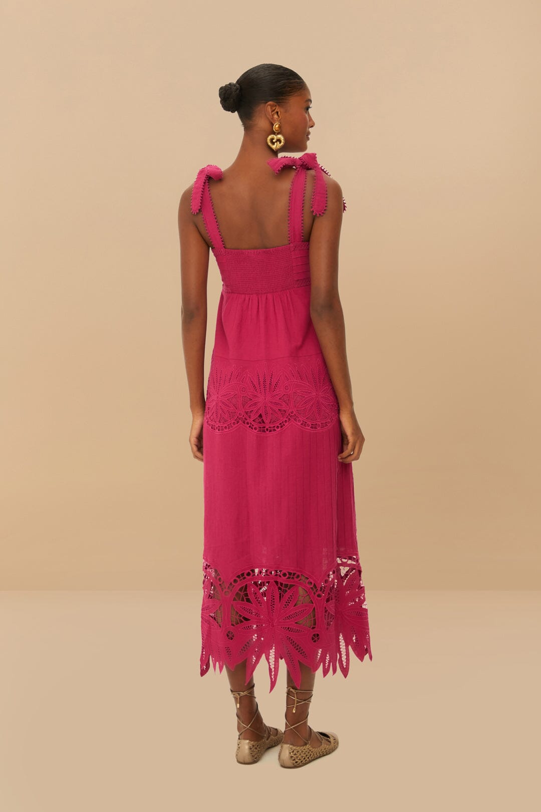 Pink Daisy Embroidered Sleeveless Midi Dress – FARM Rio