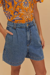 Denim Pleated Shorts – FARM Rio