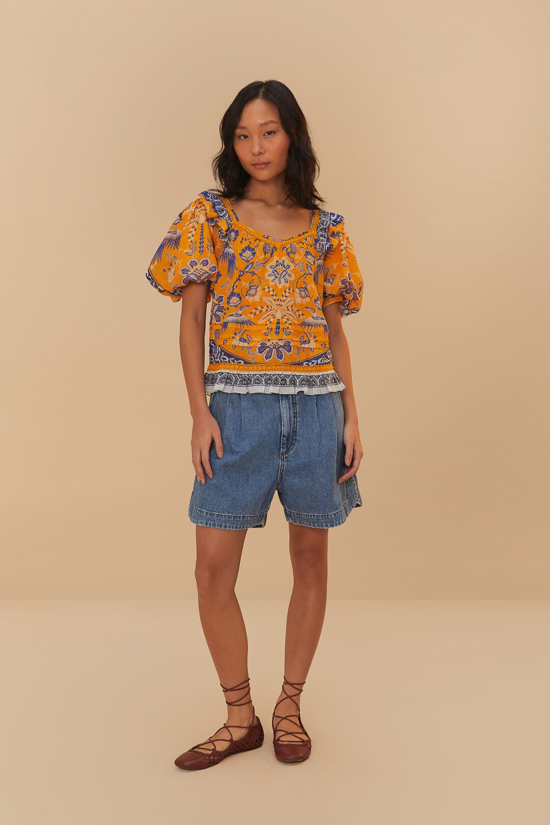 Denim Pleated Shorts – FARM Rio