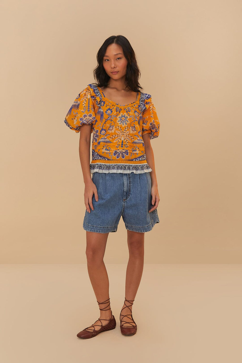 Denim Pleated Shorts – FARM Rio