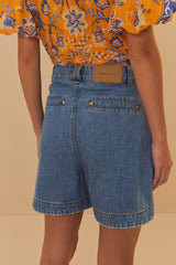 Denim Pleated Shorts – FARM Rio