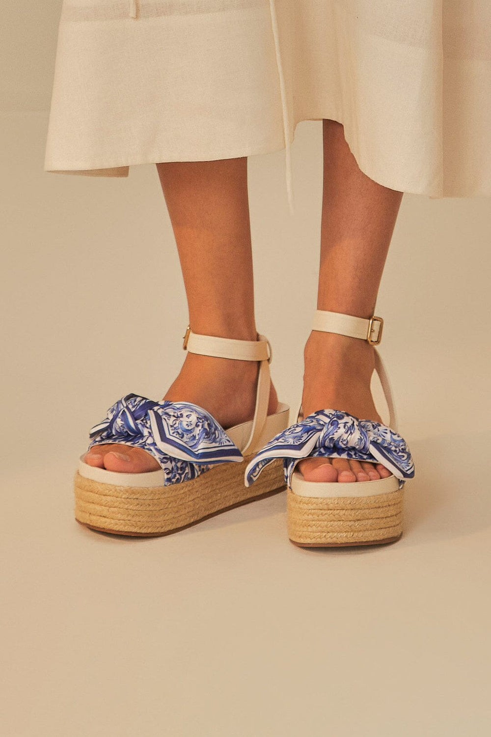 Ivory Scarf Espadrille Flatform Sandal – FARM Rio