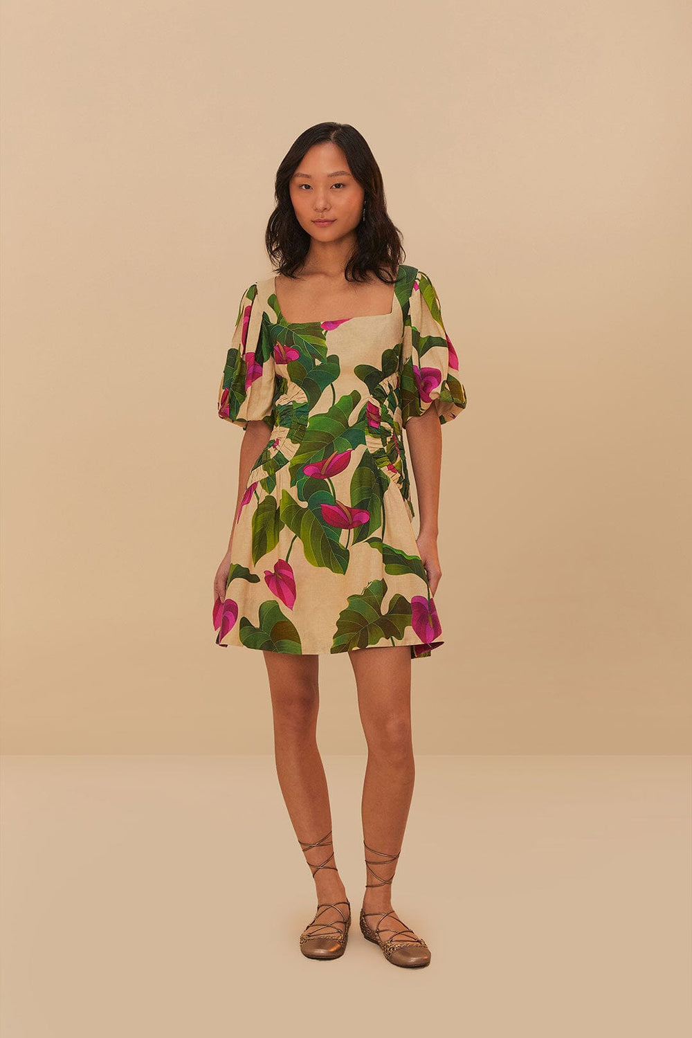 Sand Anthurium Leaves LENZING™ ECOVERO™ Euroflax™ Mini Dress – FARM Rio