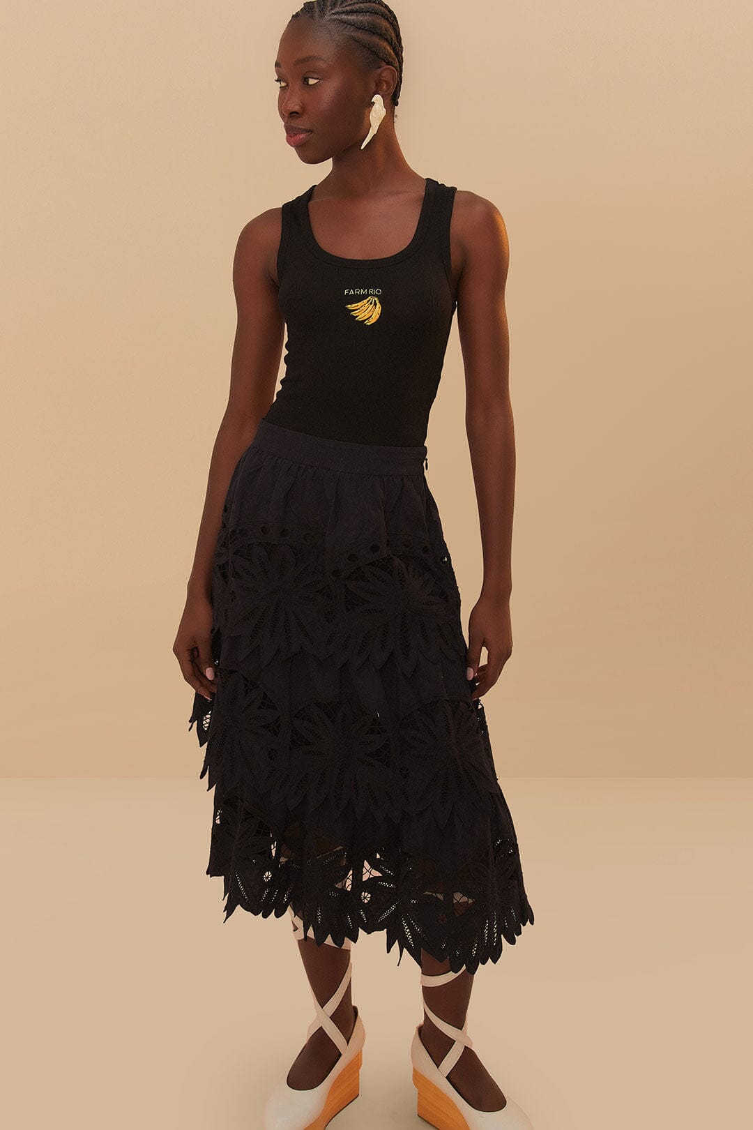 Black Daisy Embroidered Midi Skirt – FARM Rio