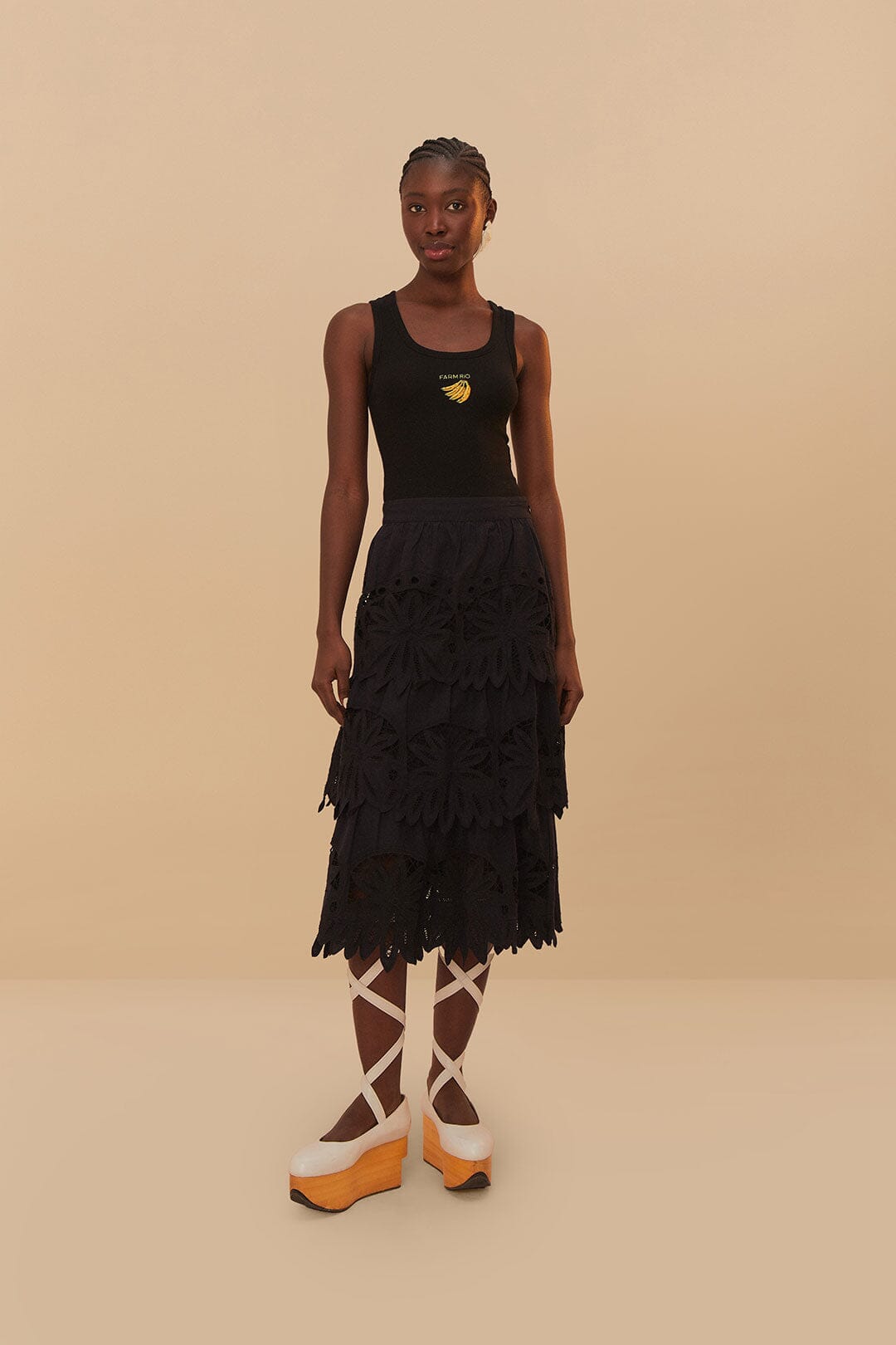 Black Daisy Embroidered Midi Skirt – FARM Rio