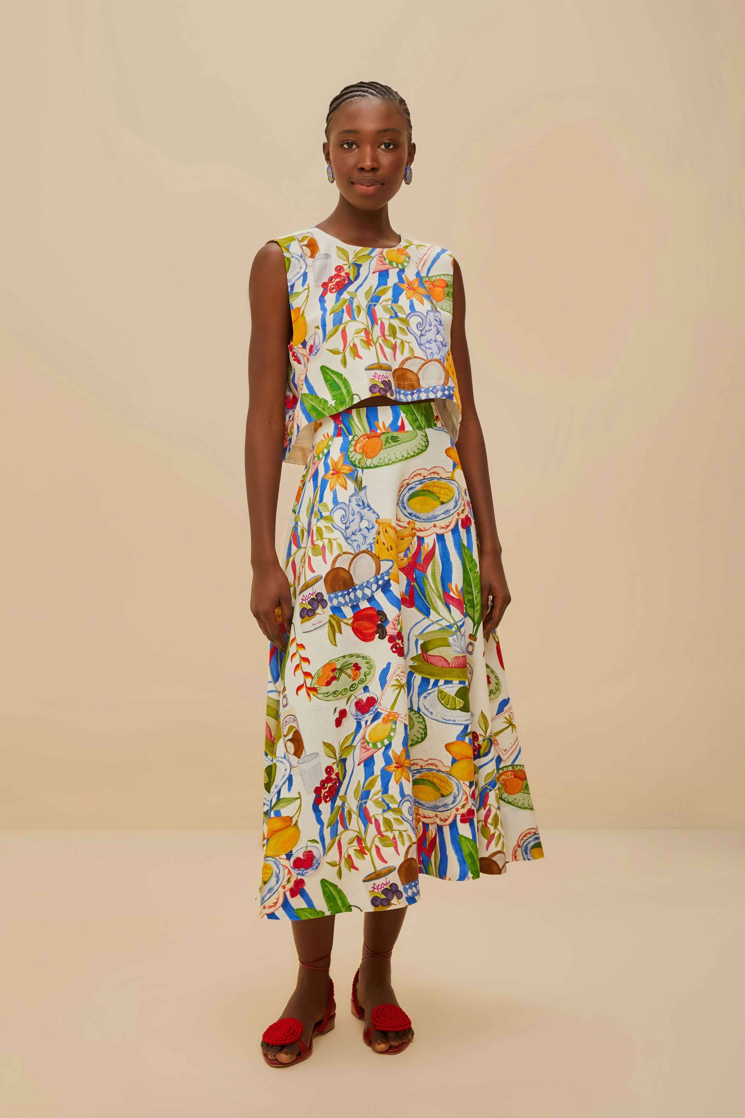 Off-White Fresh Table LENZING™ ECOVERO™ Euroflax™ Midi Skirt – FARM Rio
