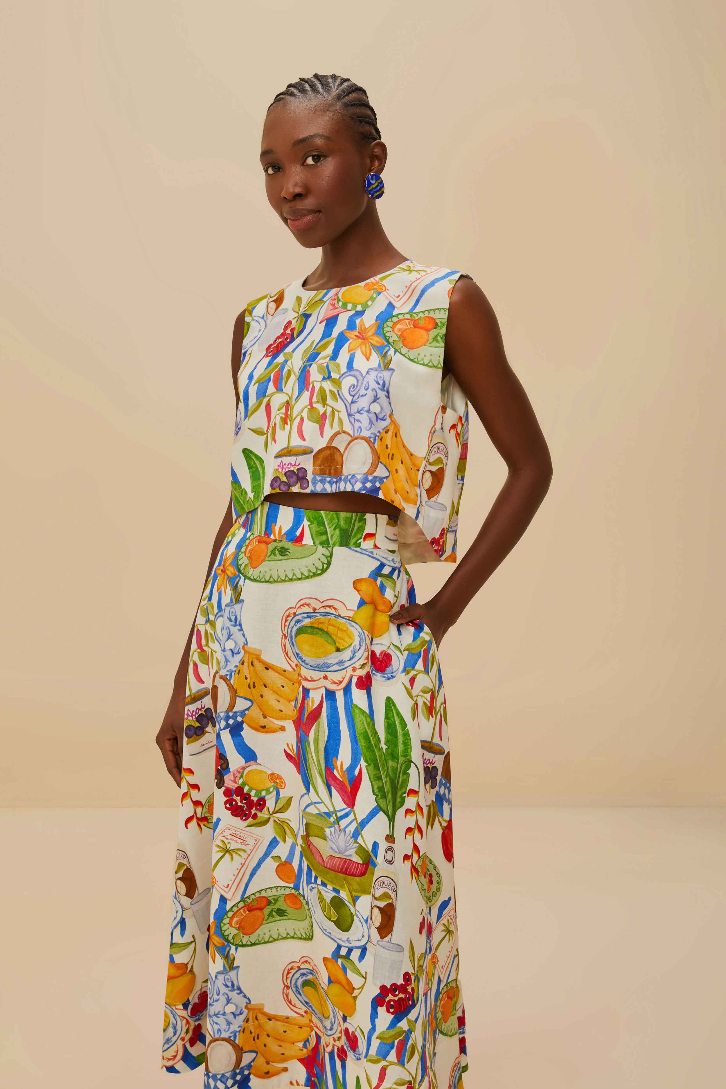 Off-White Fresh Table LENZING™ ECOVERO™ Euroflax™ Midi Skirt – FARM Rio