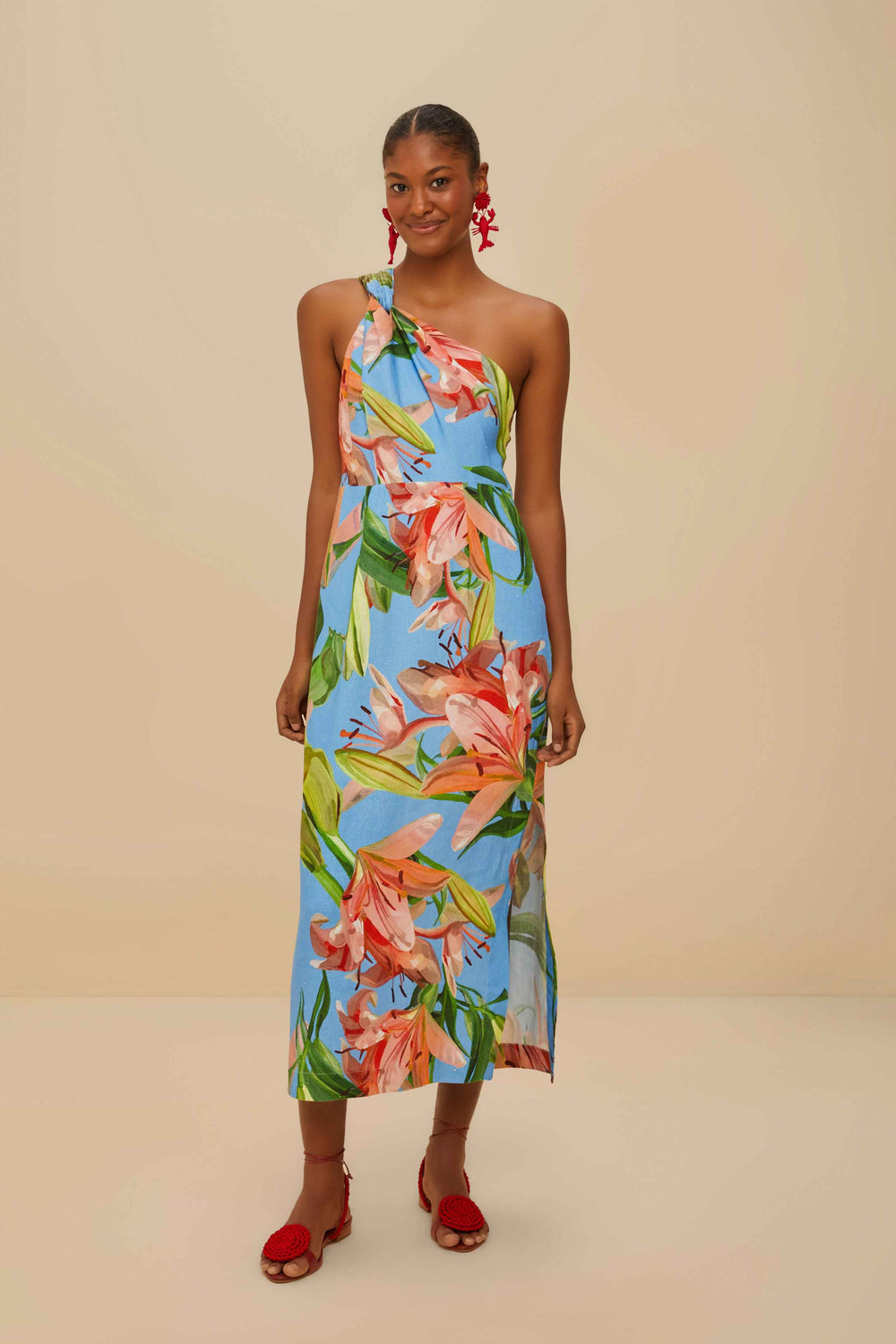 Blue Lily Bloom Euroflax™ Premium Linen Midi Dress – FARM Rio