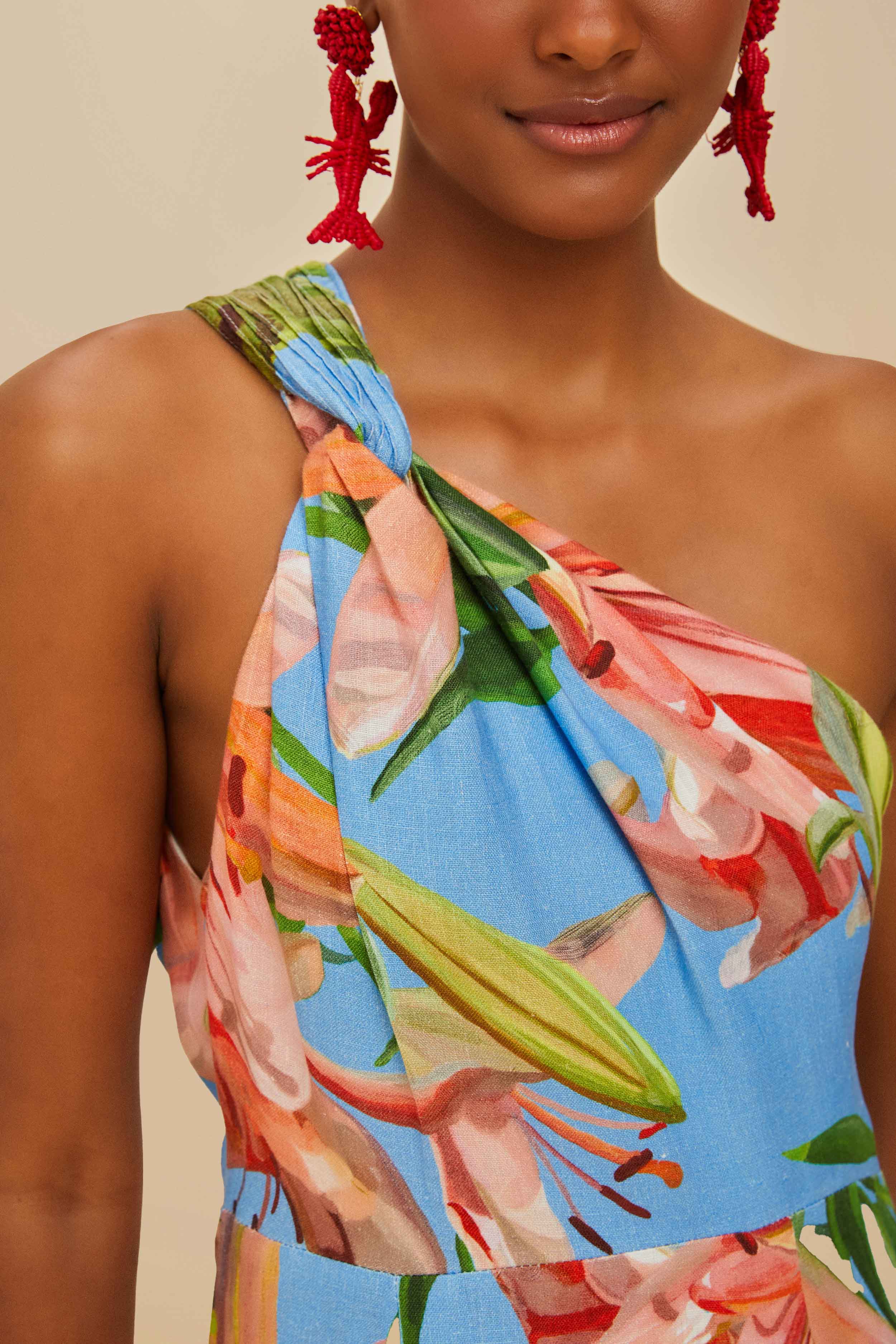 Blue Lily Bloom Euroflax™ Premium Linen Midi Dress – FARM Rio