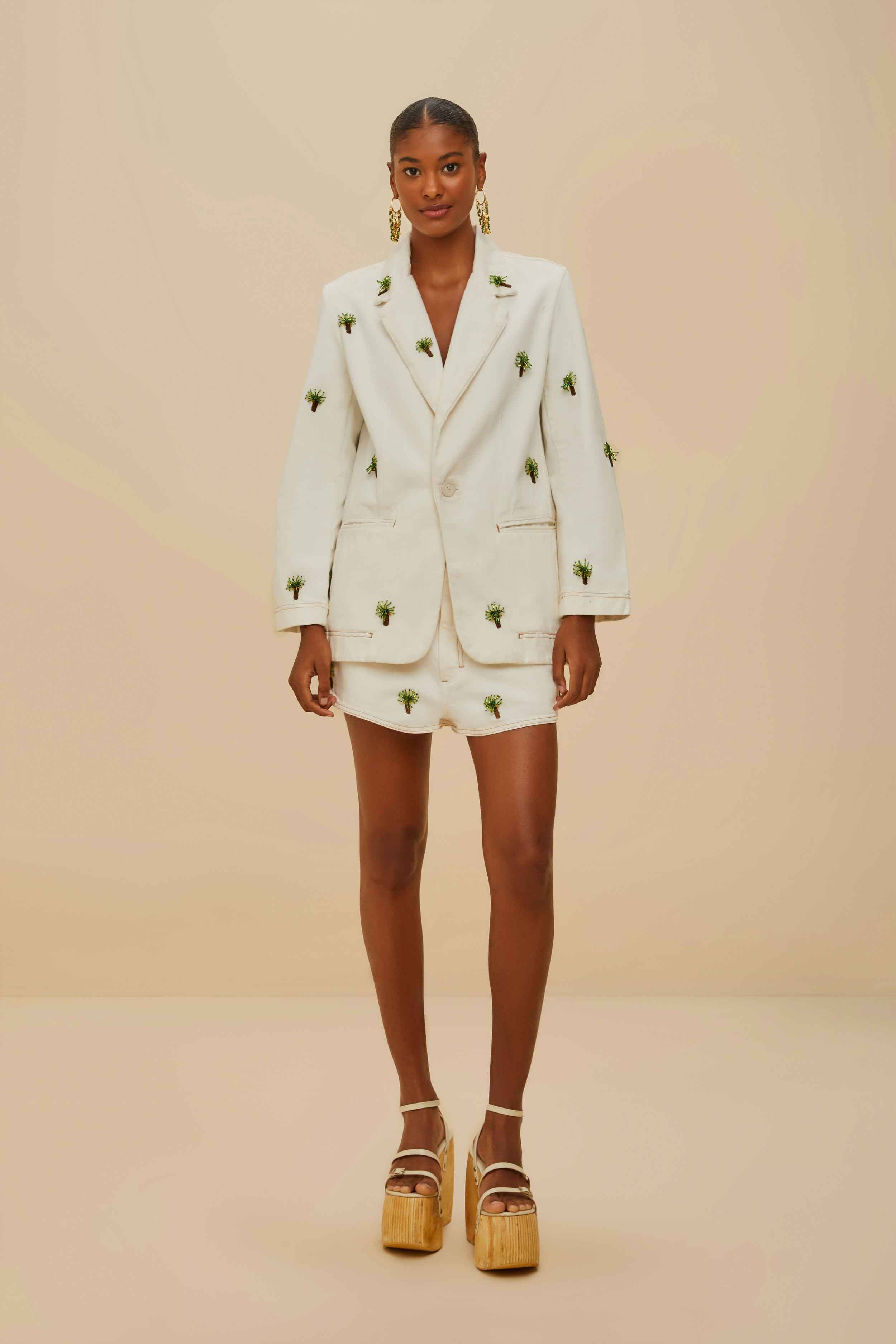 Off-White Embroidered Coconut Tree Shorts – FARM Rio