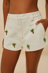 Off-White Embroidered Coconut Tree Shorts – FARM Rio