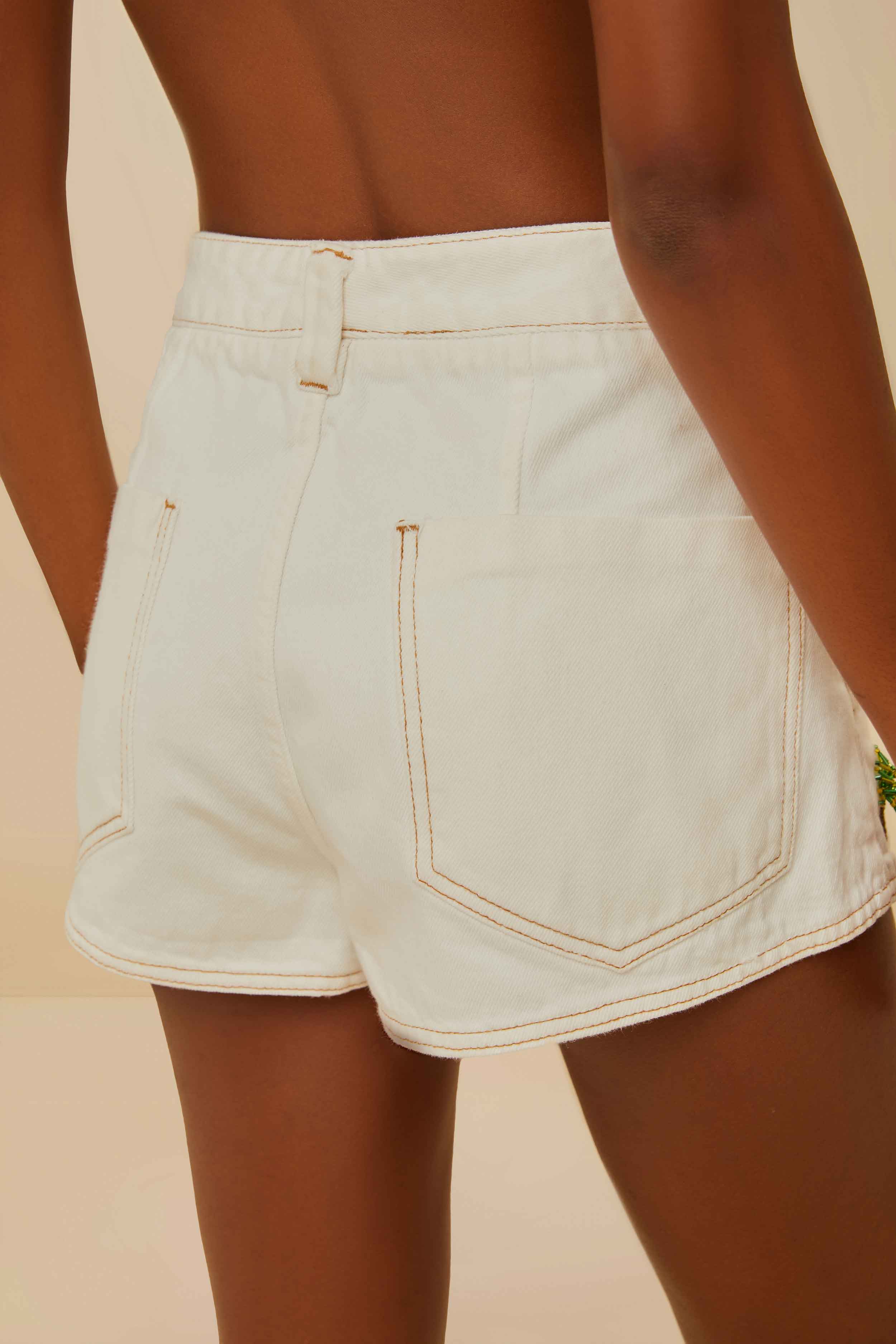 Off-White Embroidered Coconut Tree Shorts – FARM Rio