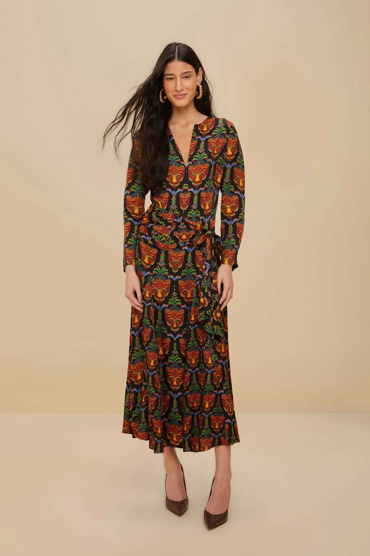 Black Boho Panther LENZING™ ECOVERO™ Viscose Midi Dress – FARM Rio