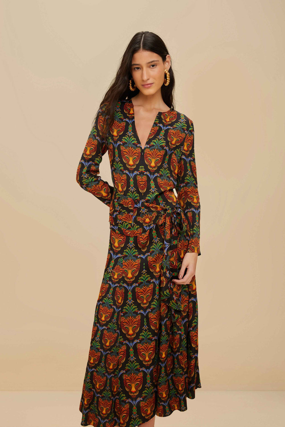 Black Boho Panther LENZING™ ECOVERO™ Viscose Midi Dress – FARM Rio