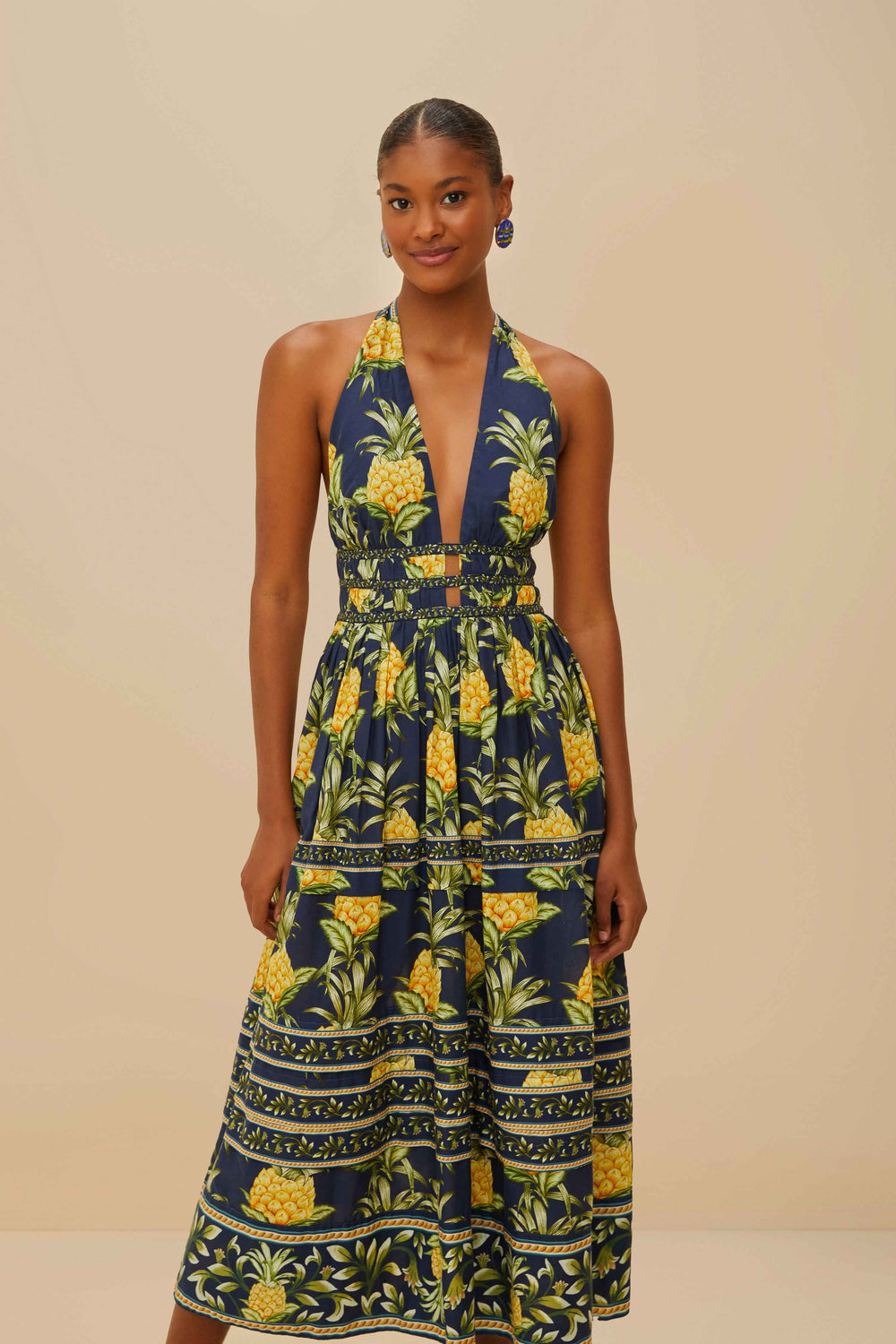 Delicate Pineapple Navy Blue Midi Dress Sleeveless – FARM Rio