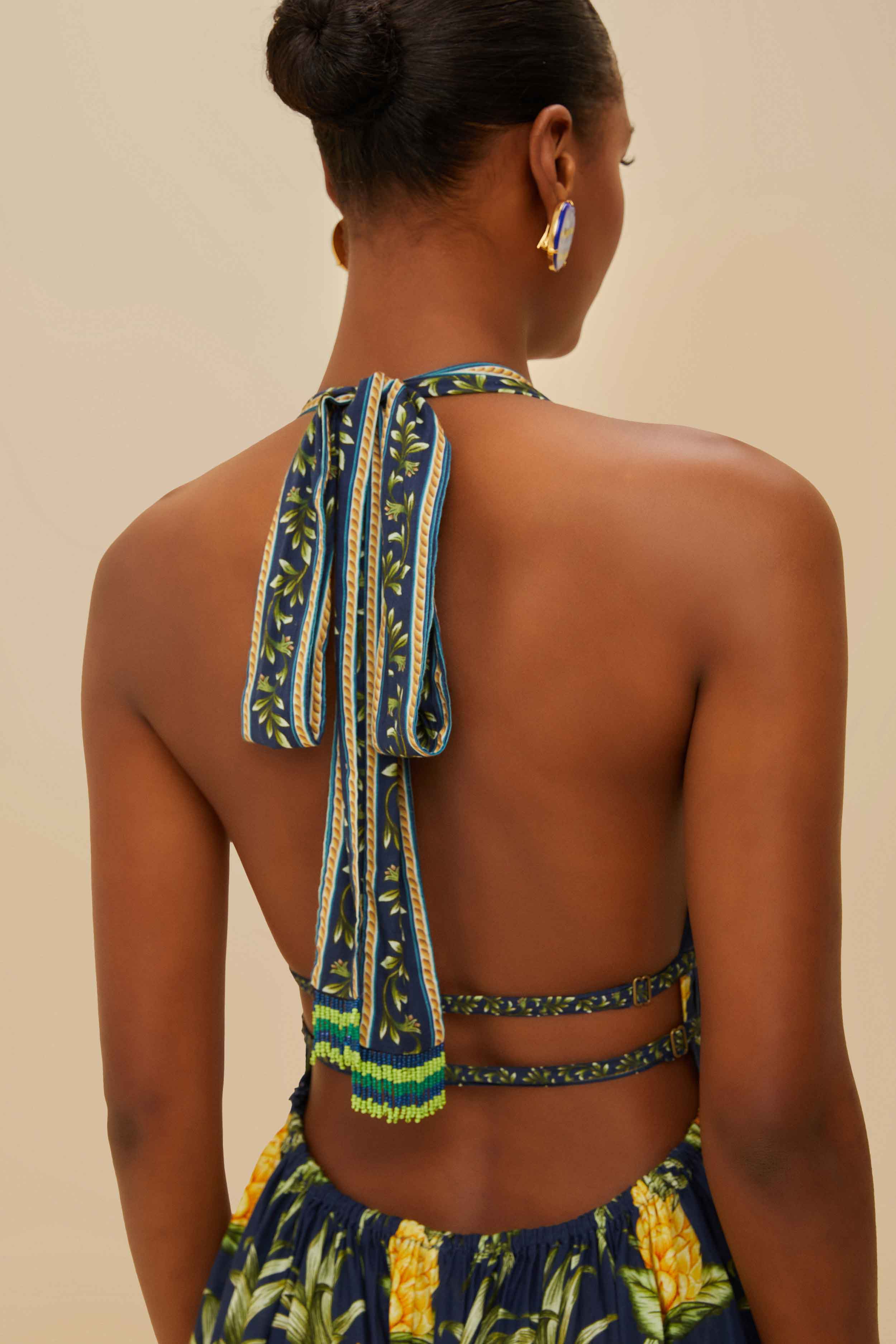 Delicate Pineapple Navy Blue Midi Dress Sleeveless – FARM Rio