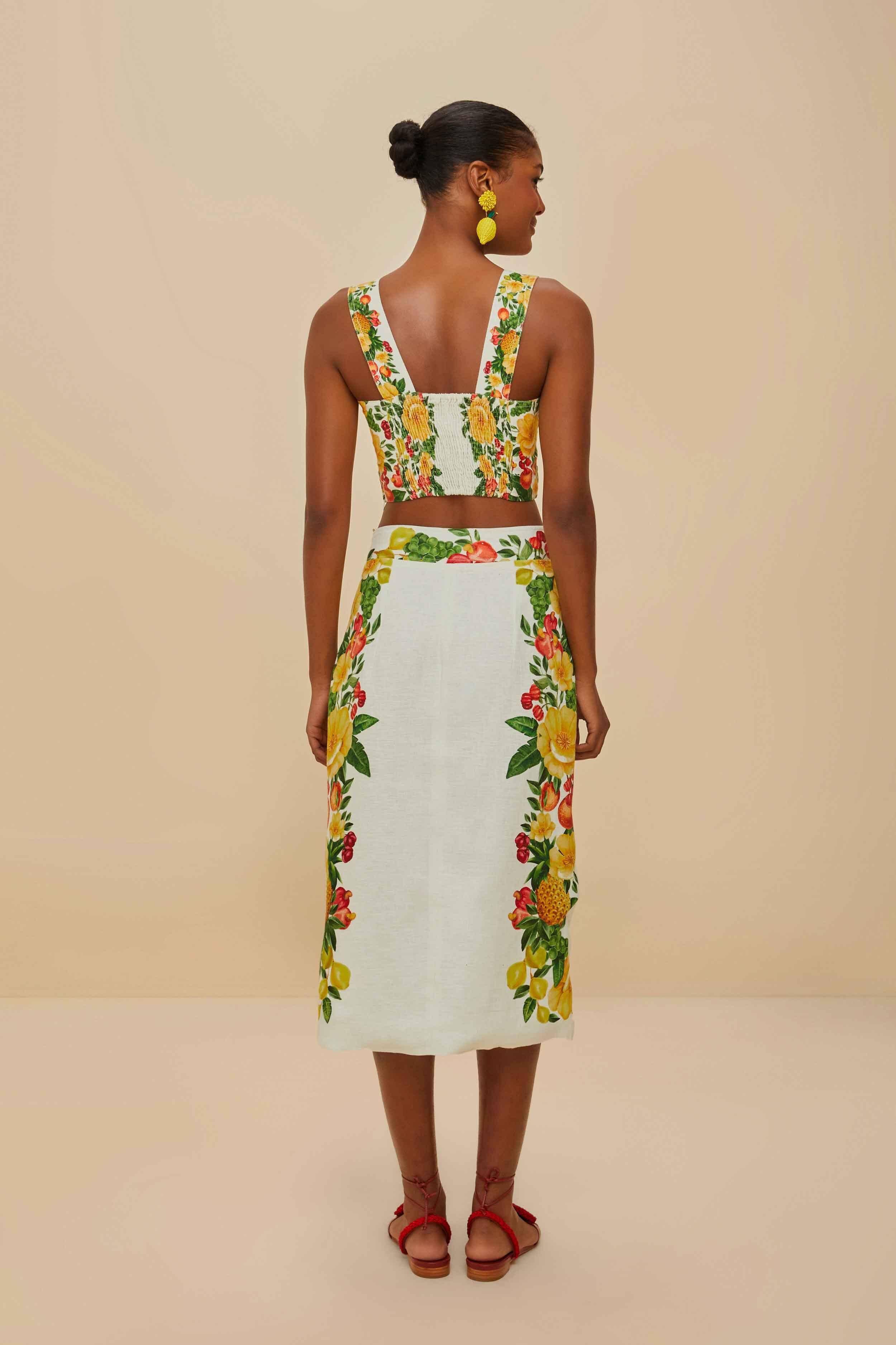 Off-White Picnic Flowers Euroflax™ Premium Linen Viscose Midi Skirt – FARM Rio