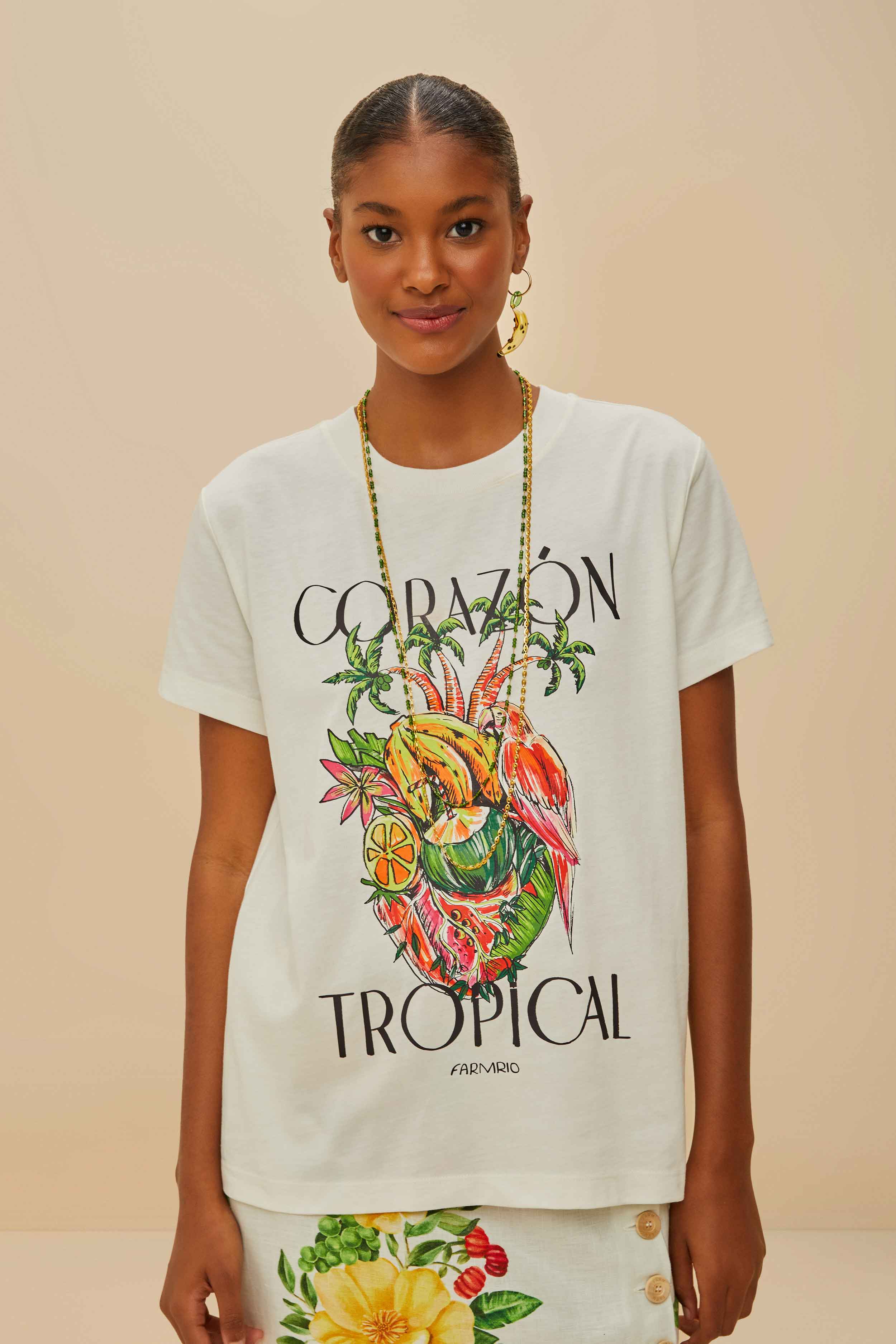 Off-White Corazón Tropical Organic Cotton T-Shirt – FARM Rio
