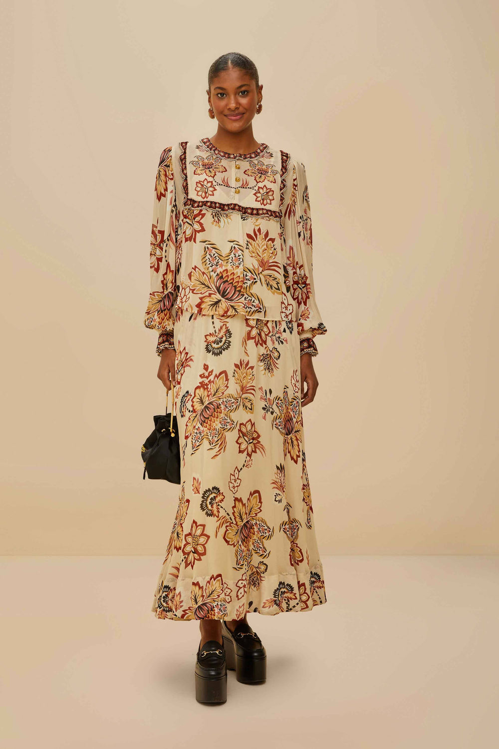 Sand Aura Floral Midi Skirt – FARM Rio