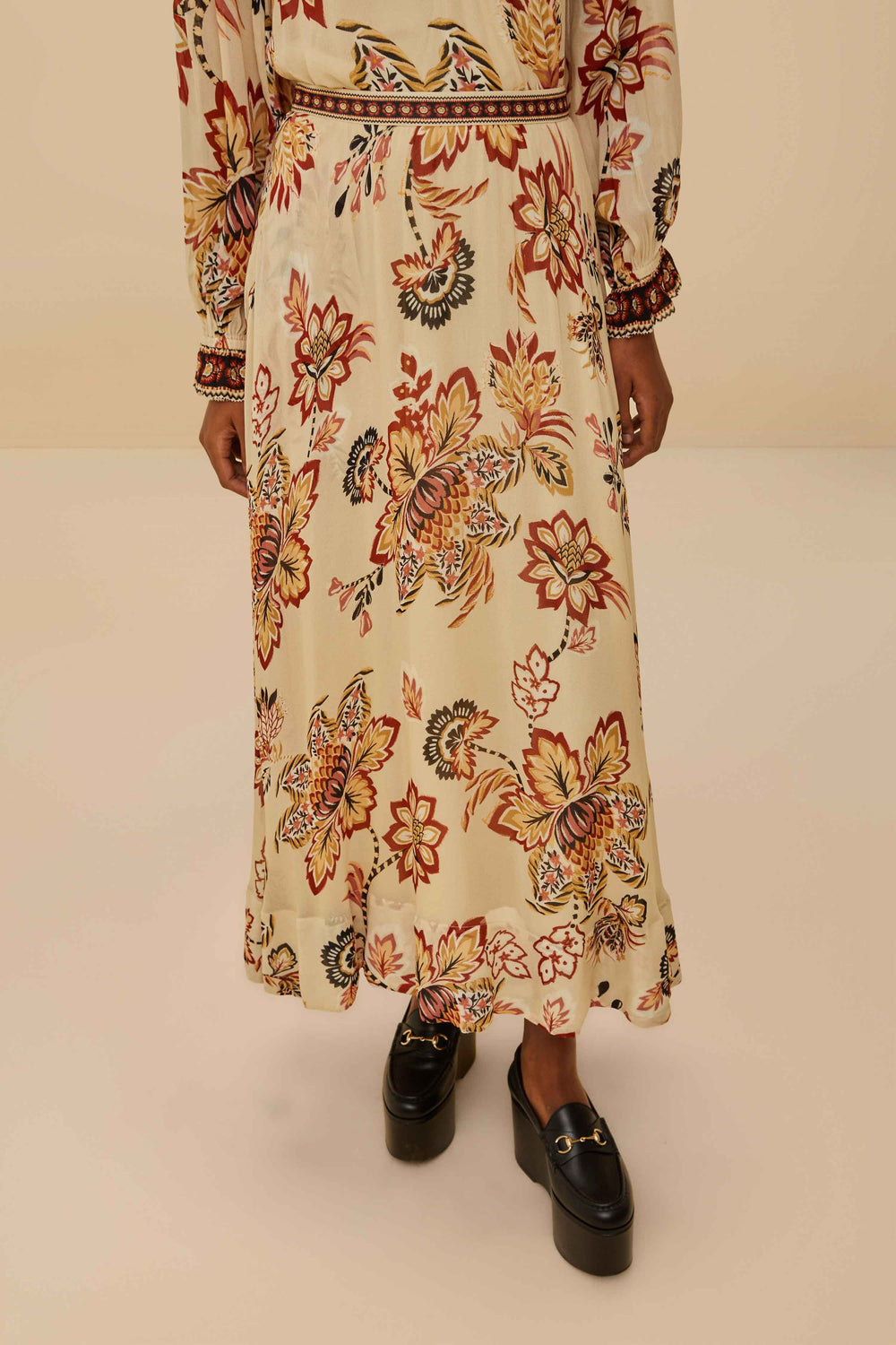 Sand Aura Floral Midi Skirt – FARM Rio