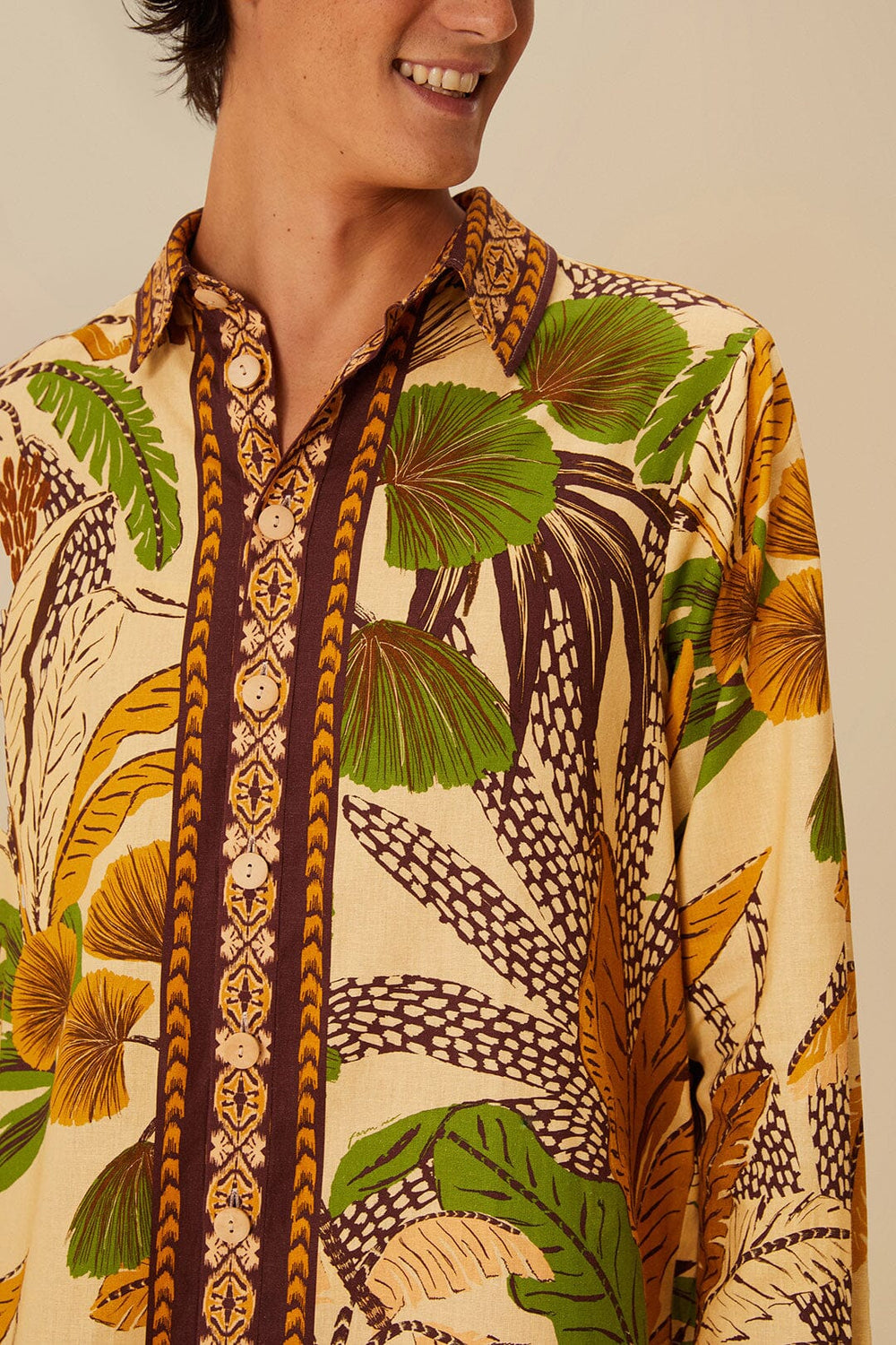 Sand Foliage Sketch LENZING™ ECOVERO™ Euroflax™ Shirt – FARM Rio