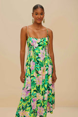 Green Painted Flowers LENZING™ ECOVERO™ Euroflax™ Midi Dress – FARM Rio