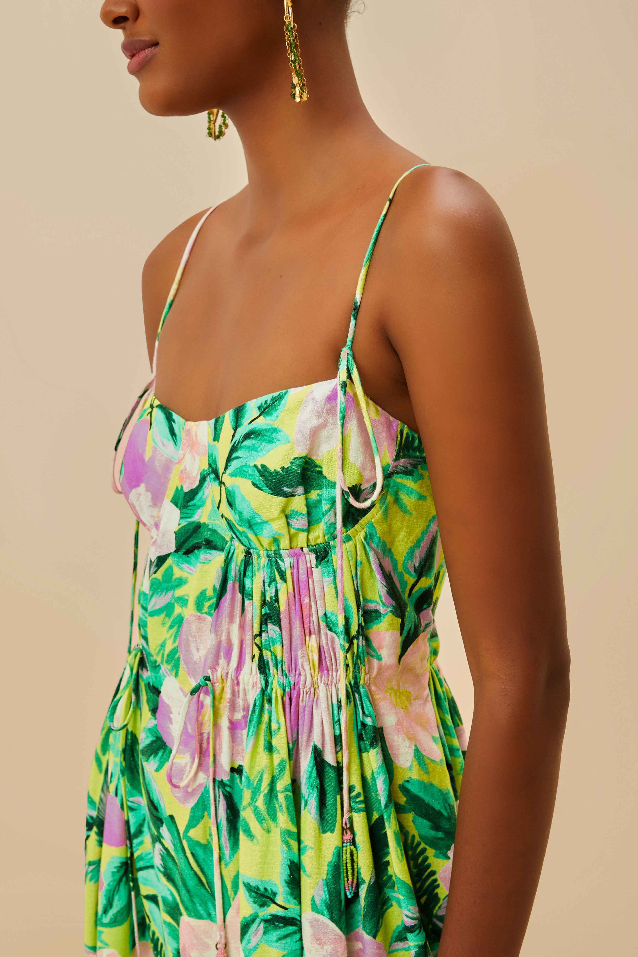 Green Painted Flowers LENZING™ ECOVERO™ Euroflax™ Midi Dress – FARM Rio