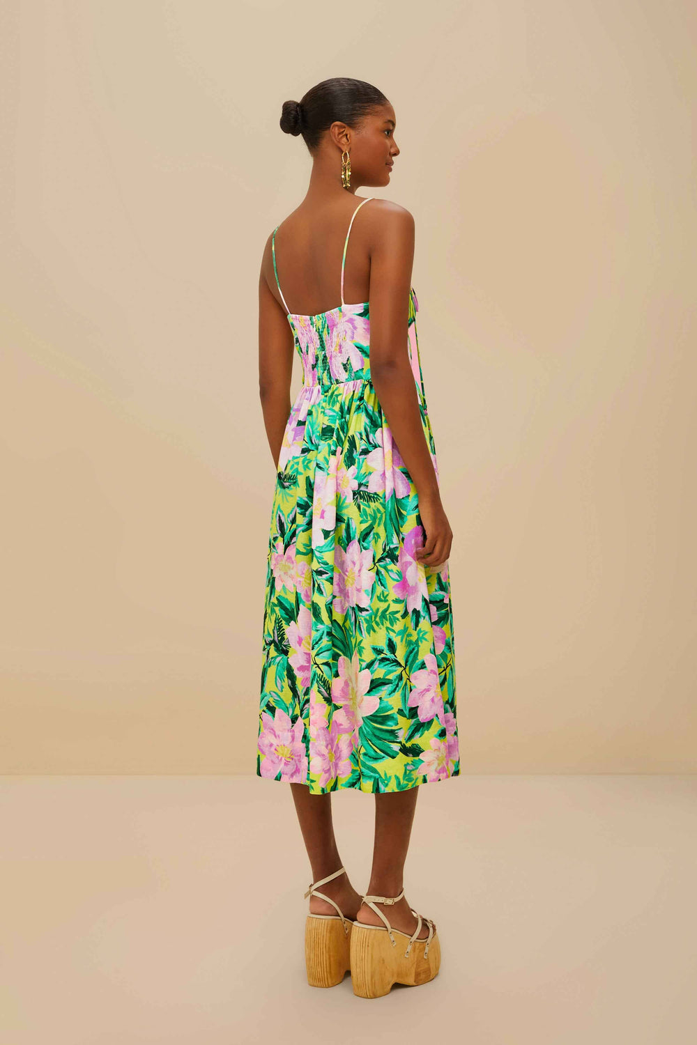 Green Painted Flowers LENZING™ ECOVERO™ Euroflax™ Midi Dress – FARM Rio