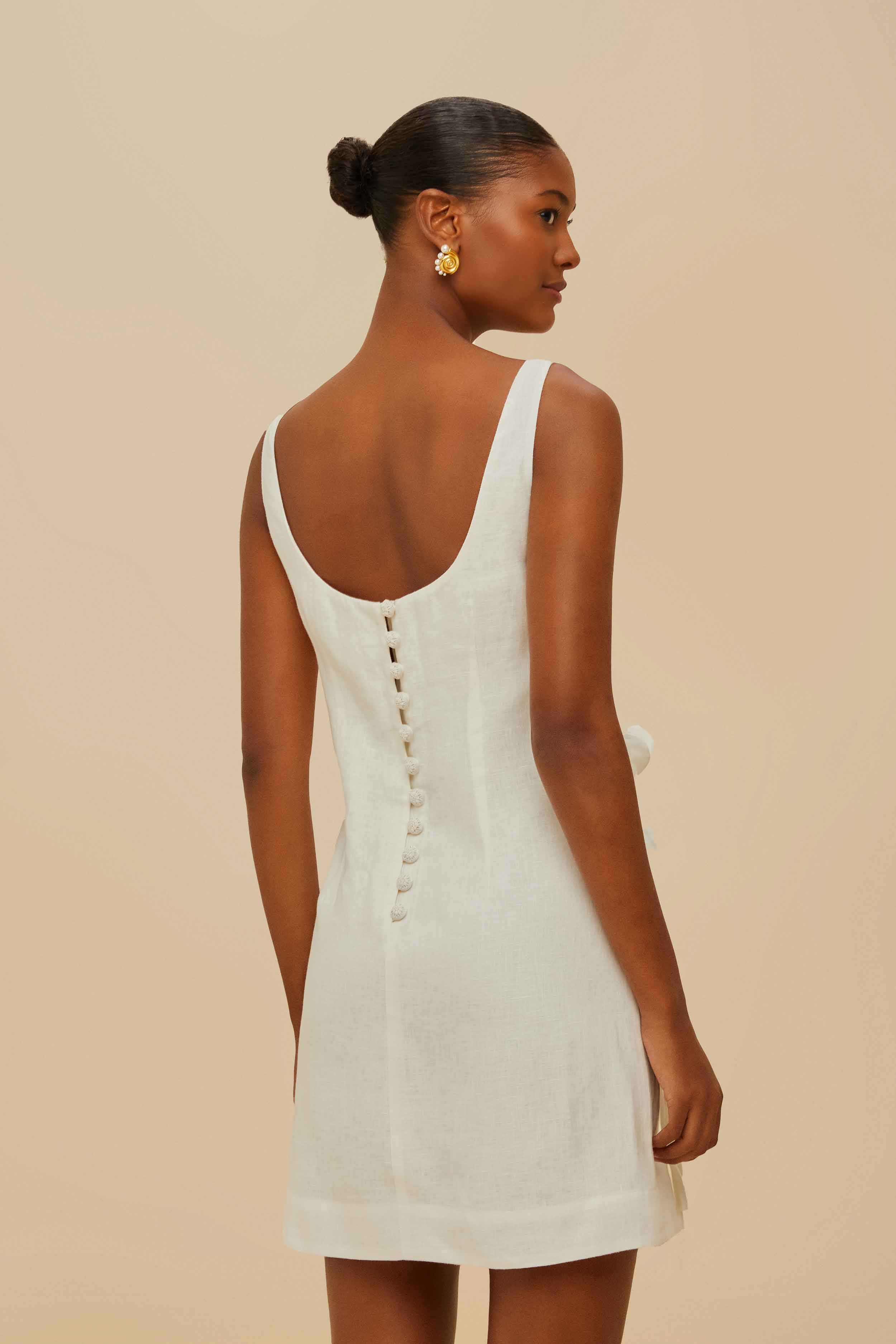 Off-White Sleeveless Euroflax™ Premium Linen Mini Dress – FARM Rio